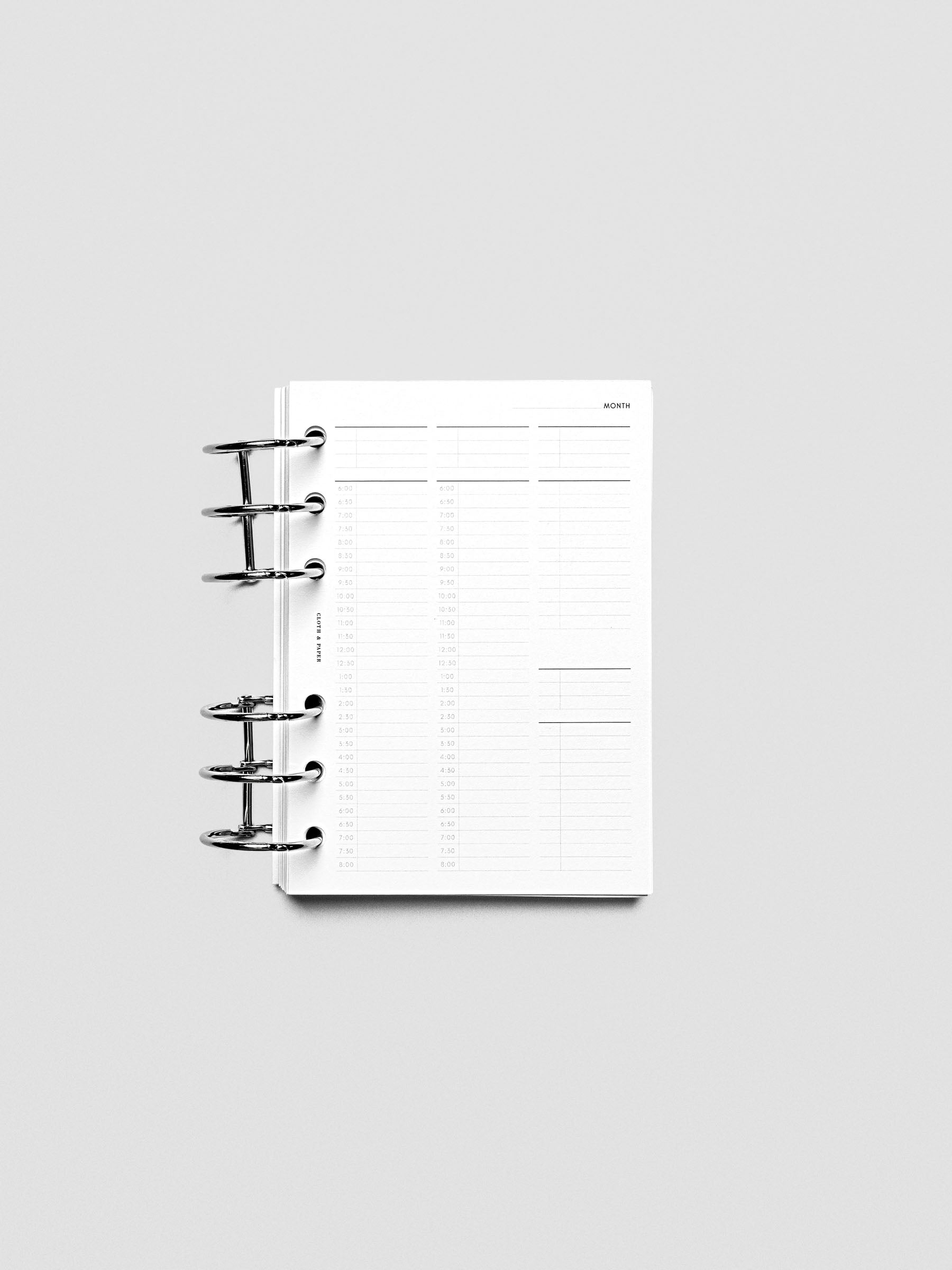 30 Minute Time Block Planner Inserts in size A6.