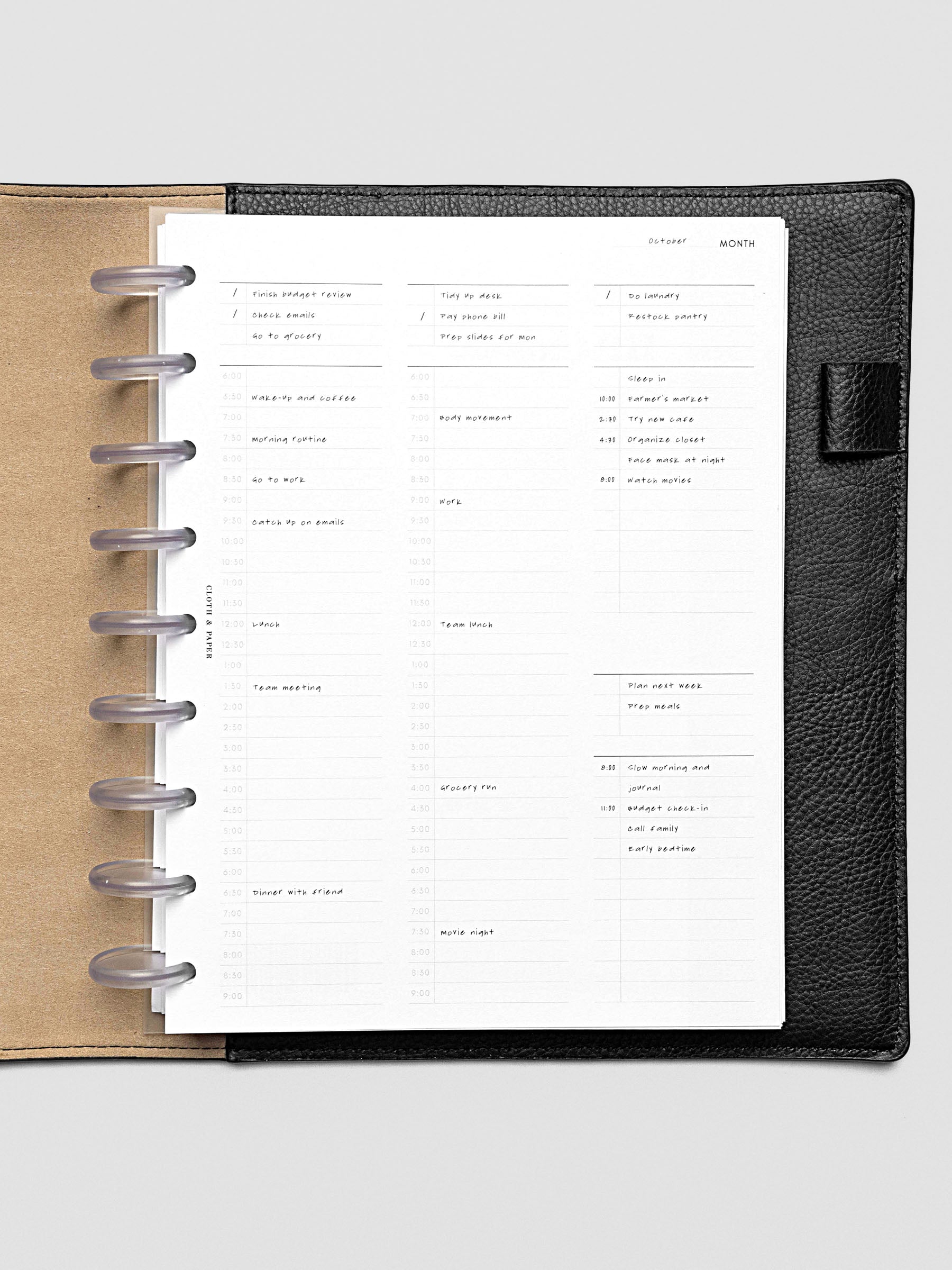 30 Minute Time Block Planner Inserts in size HP Classic with example writing.