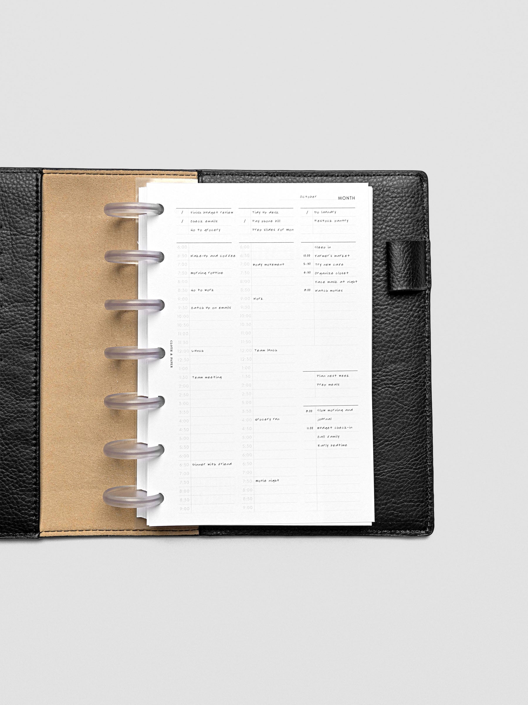30 Minute Time Block Planner Inserts in size HP Mini with example writing.