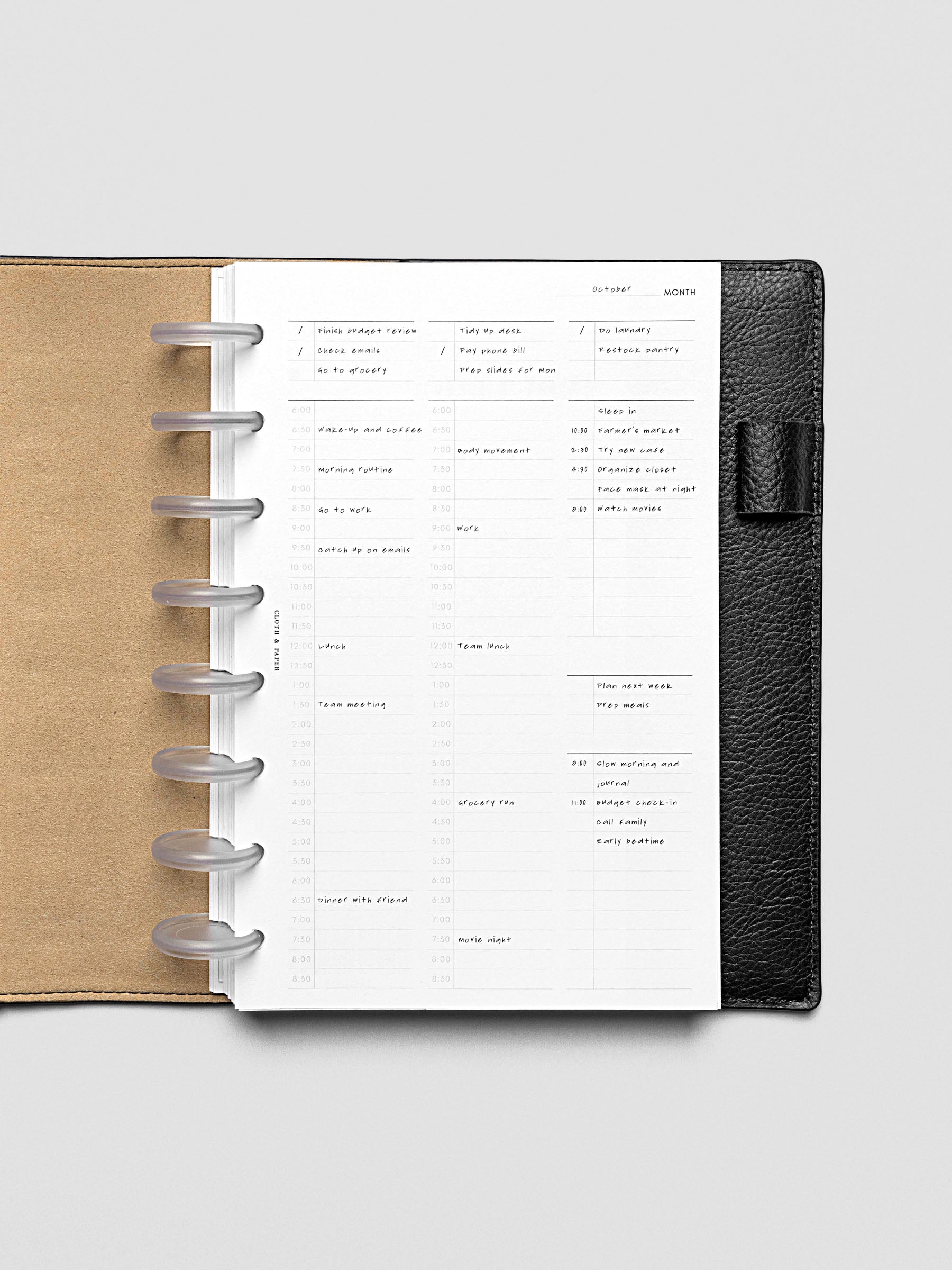 30 Minute Time Block Planner Inserts in size Half Letter with example writing.