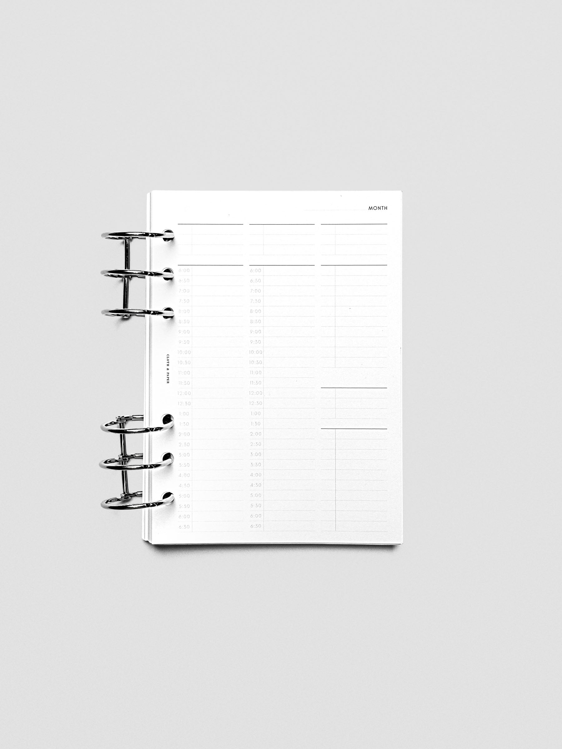 30 Minute Time Block Planner Inserts in size Personal Wide.