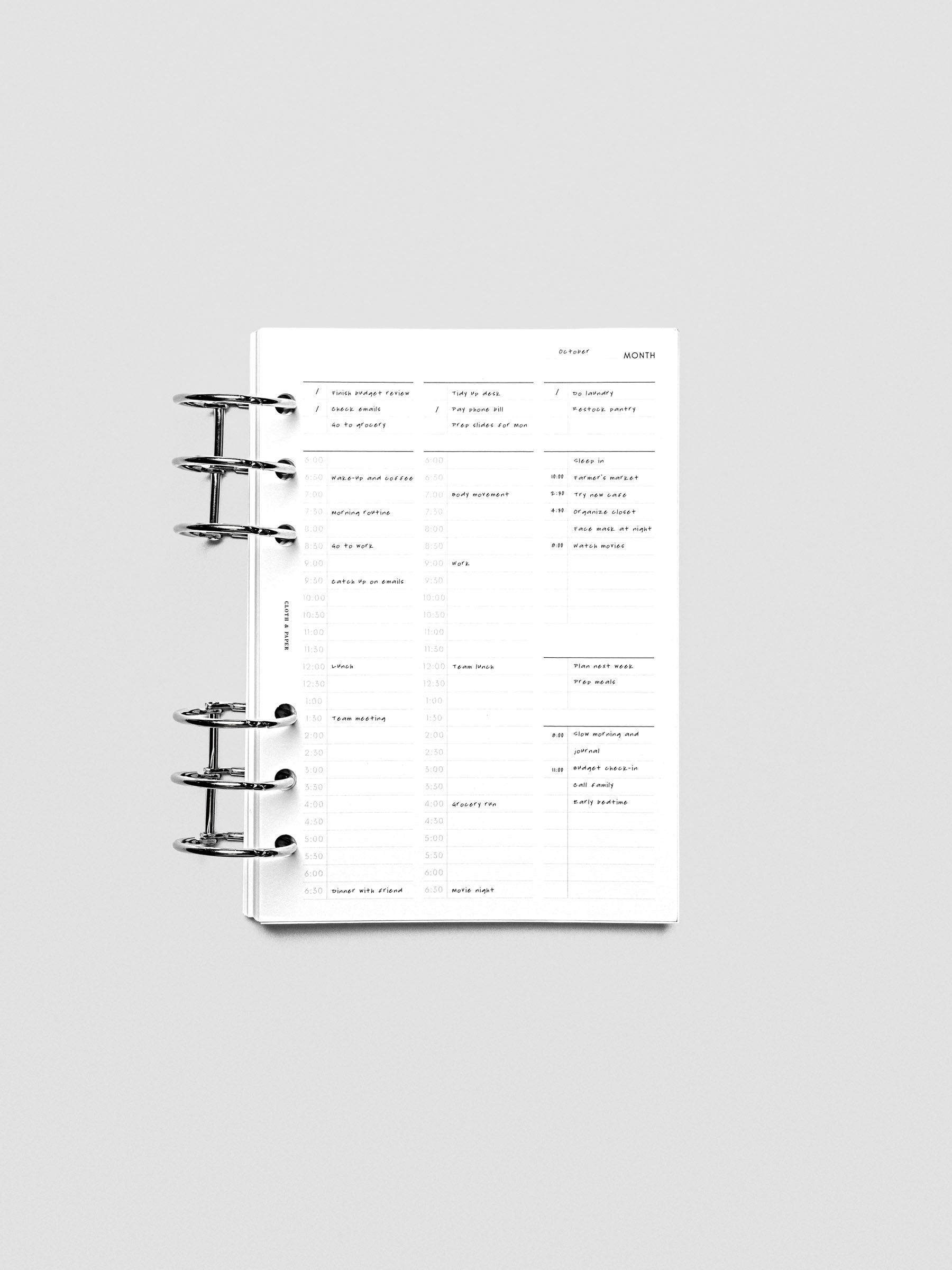 30 Minute Time Block Planner Inserts in size Personal Wide with example writing.