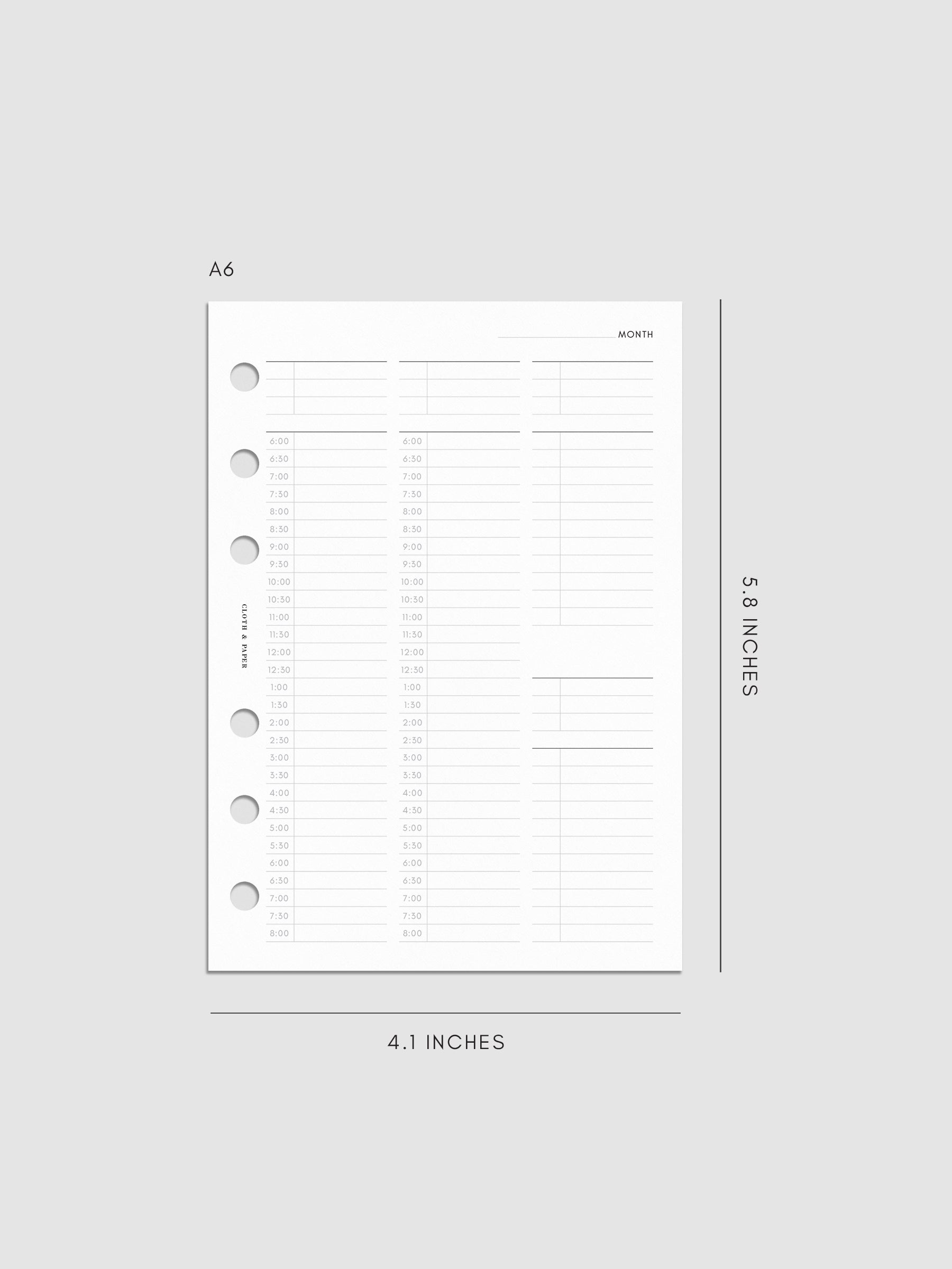 30 Minute Time Block Planner Inserts | A6