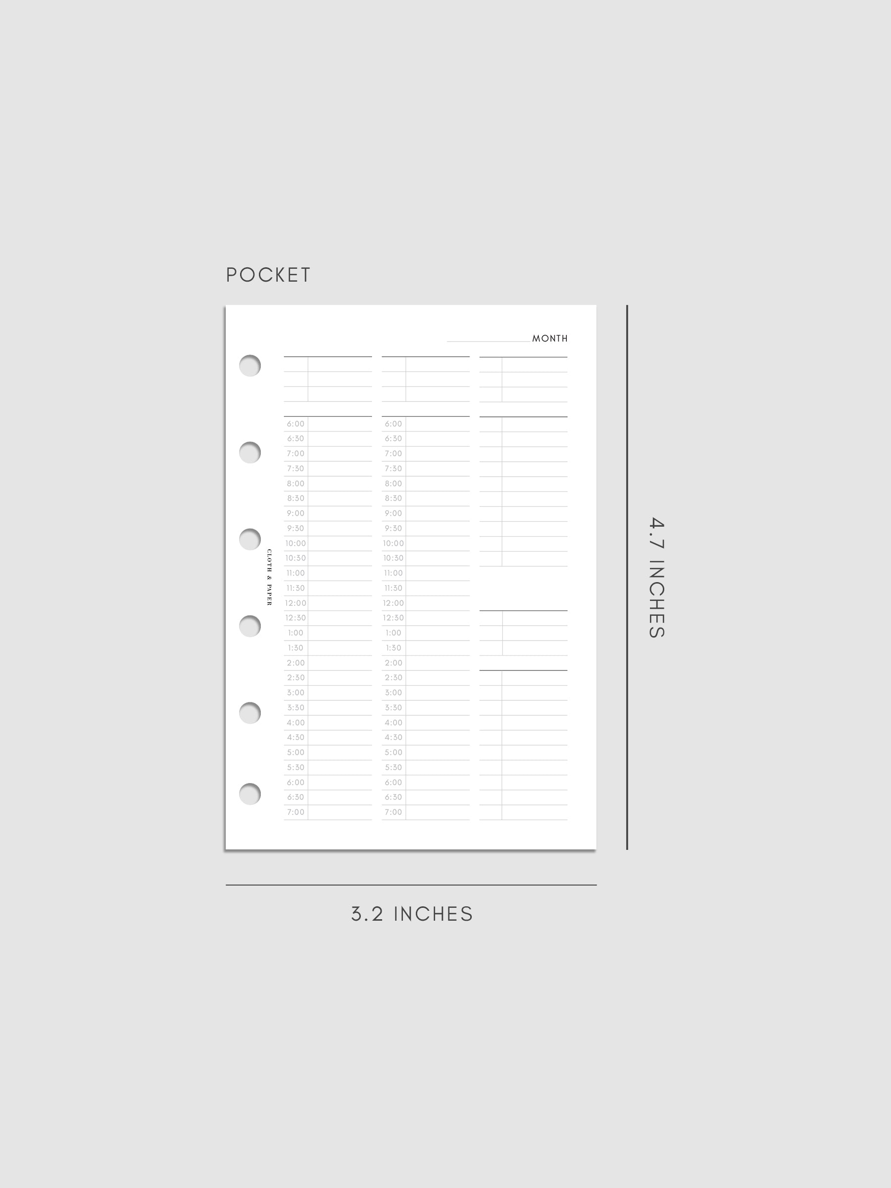 30 Minute Time Block Planner Inserts | Pocket