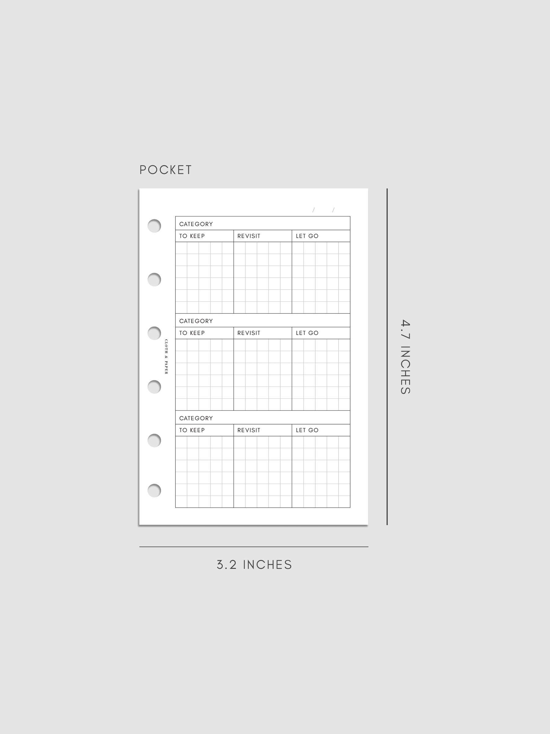 Declutter Planner Inserts mockup in size Pocket.