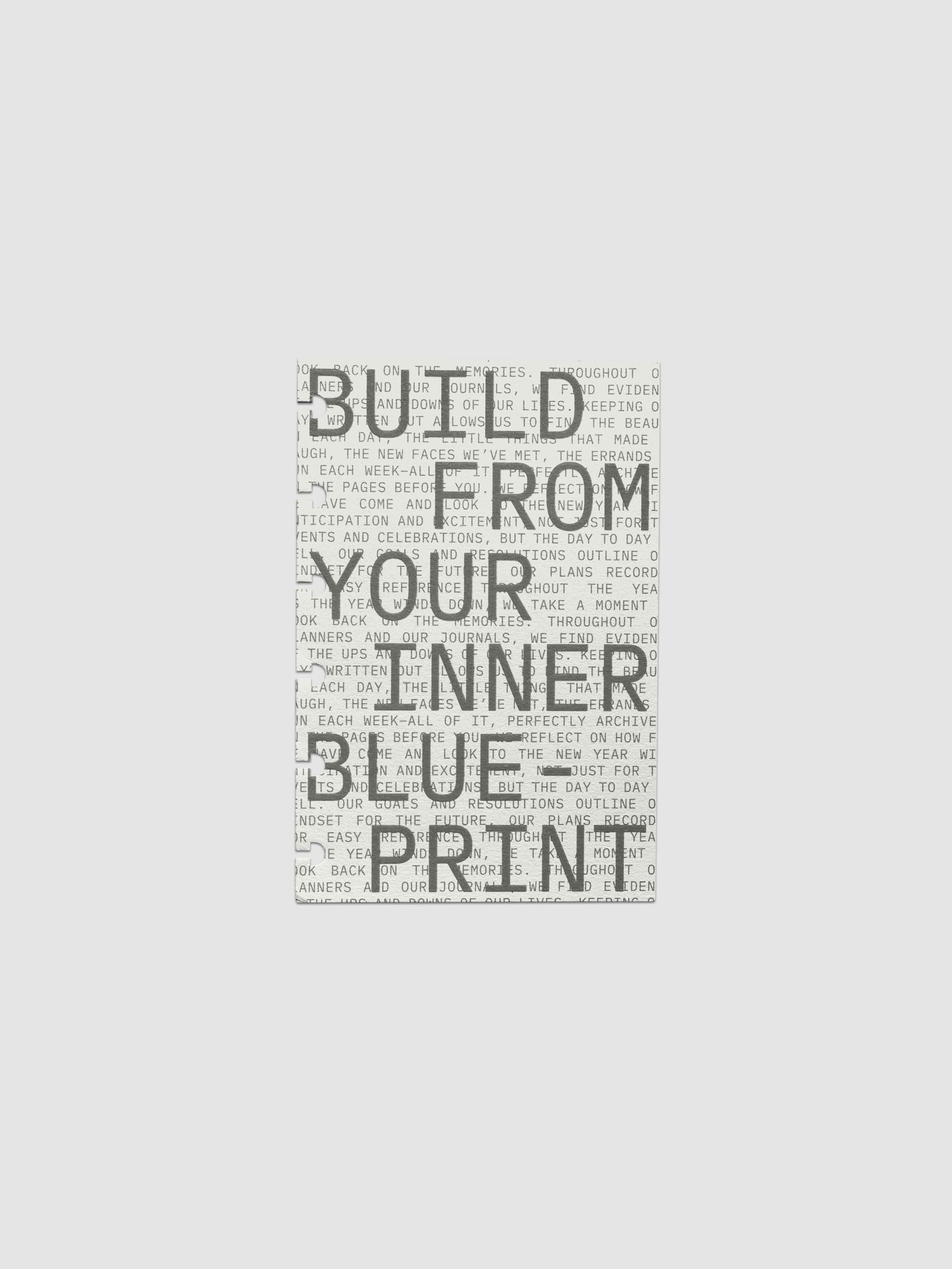 Cardstock dashboard with text design reading 'Build from your inner blue-print'. One piece of the Inner Blueprint Dashboard Duo shown in size CP Petite.