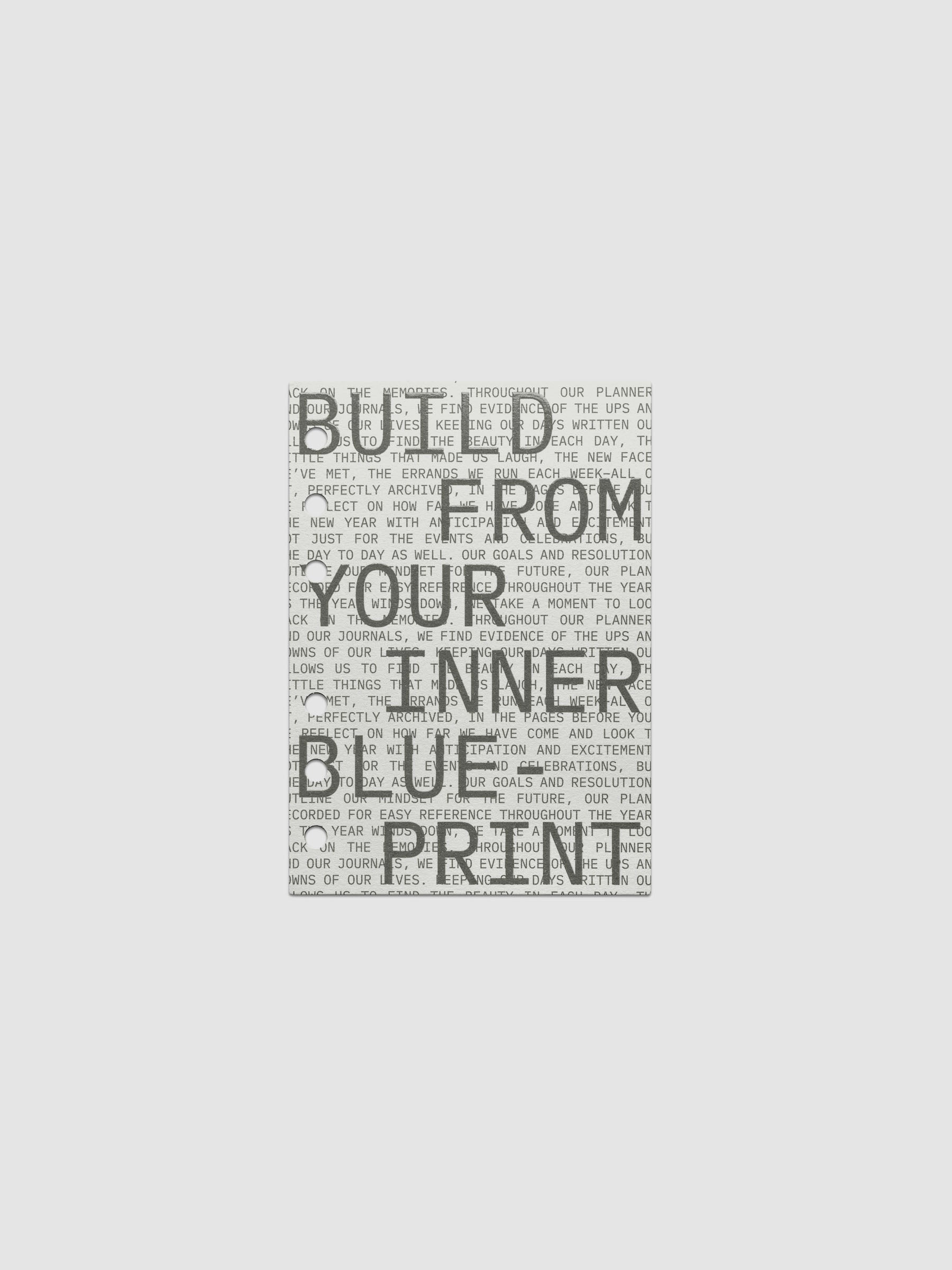 Cardstock dashboard with text design reading 'Build from your inner blue-print'. One piece of the Inner Blueprint Dashboard Duo shown in size A6.