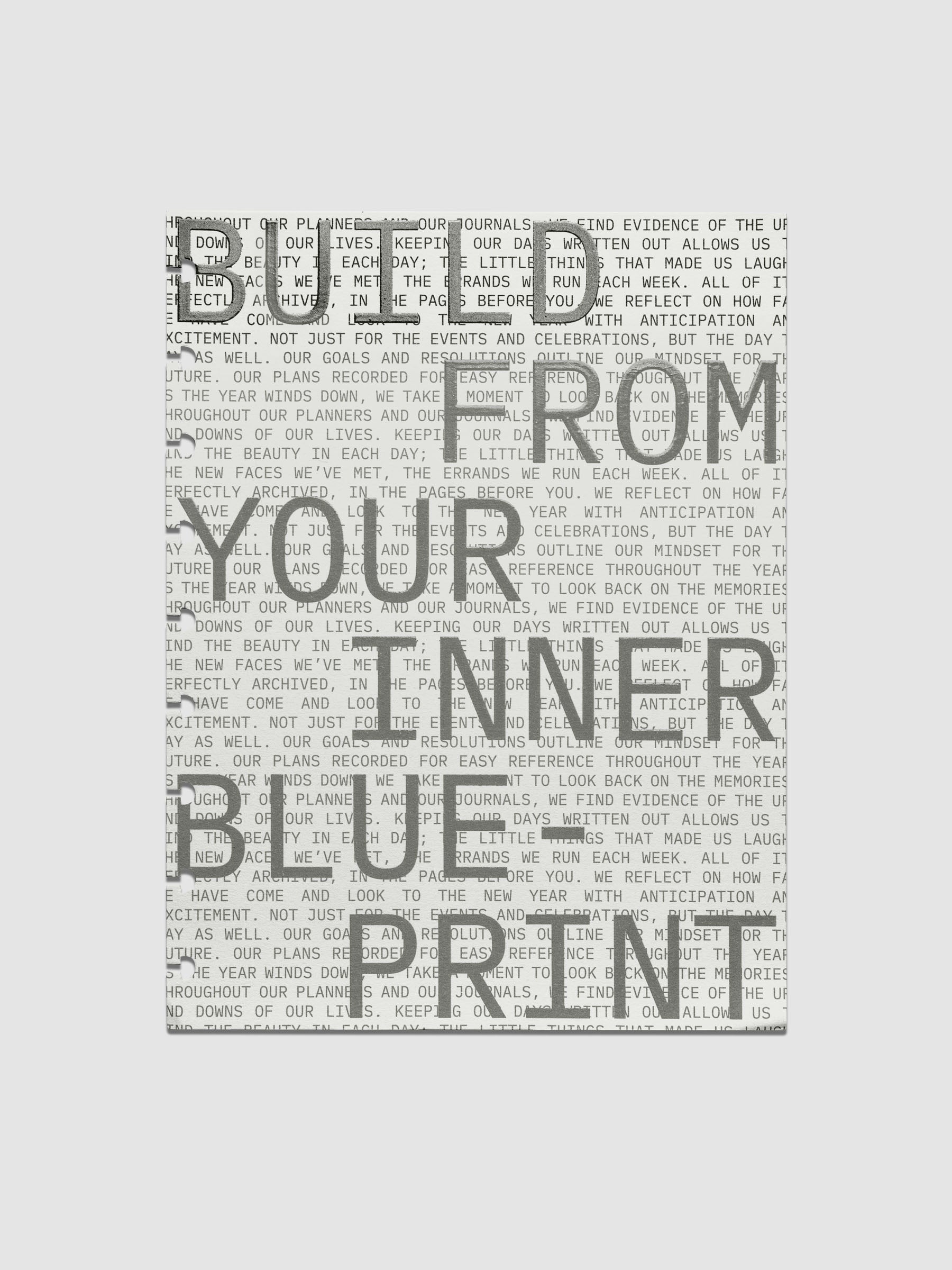 Cardstock dashboard with text design reading 'Build from your inner blue-print'. One piece of the Inner Blueprint Dashboard Duo shown in size HP Classic.