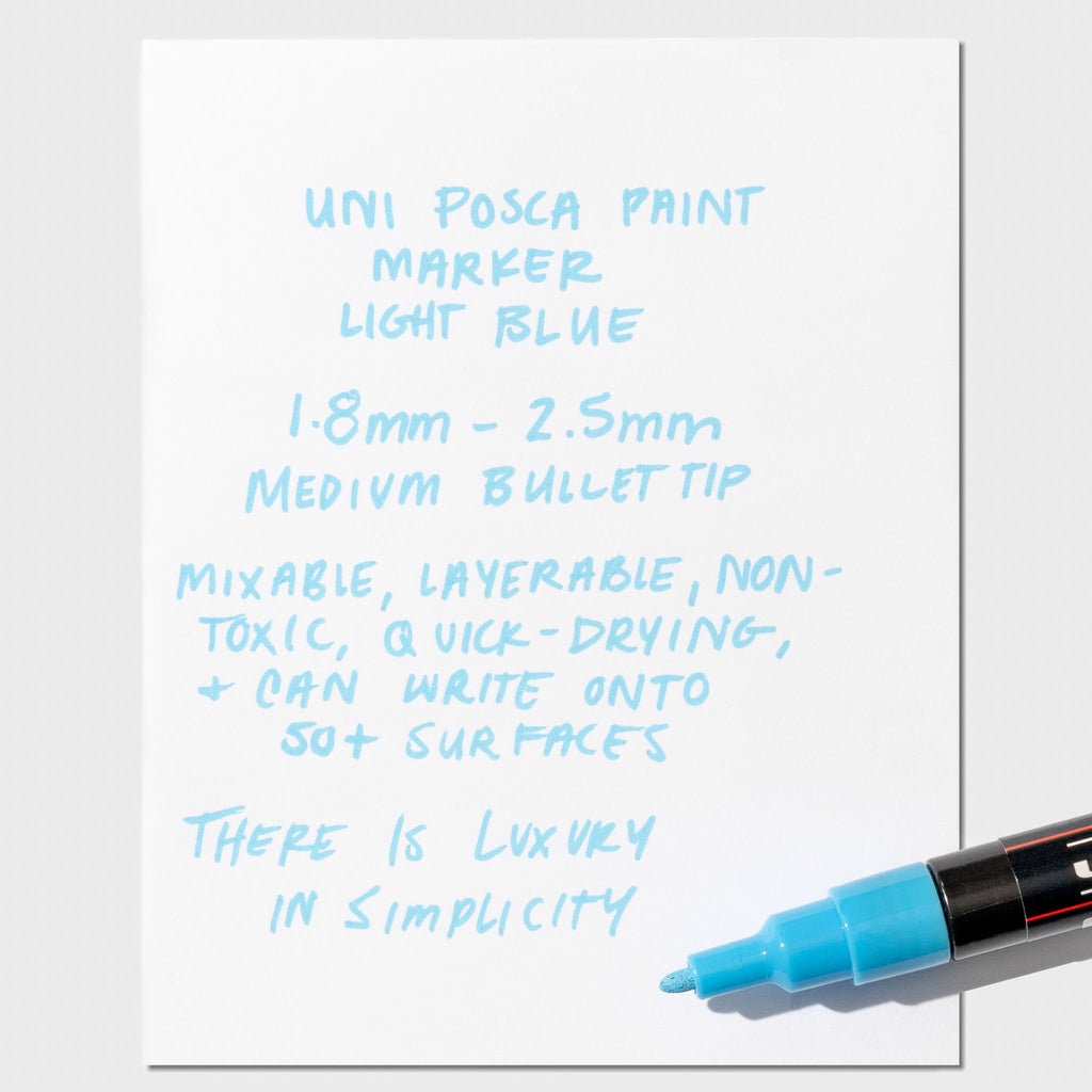 Uni Posca marker displayed on an in use pen testing sheet.