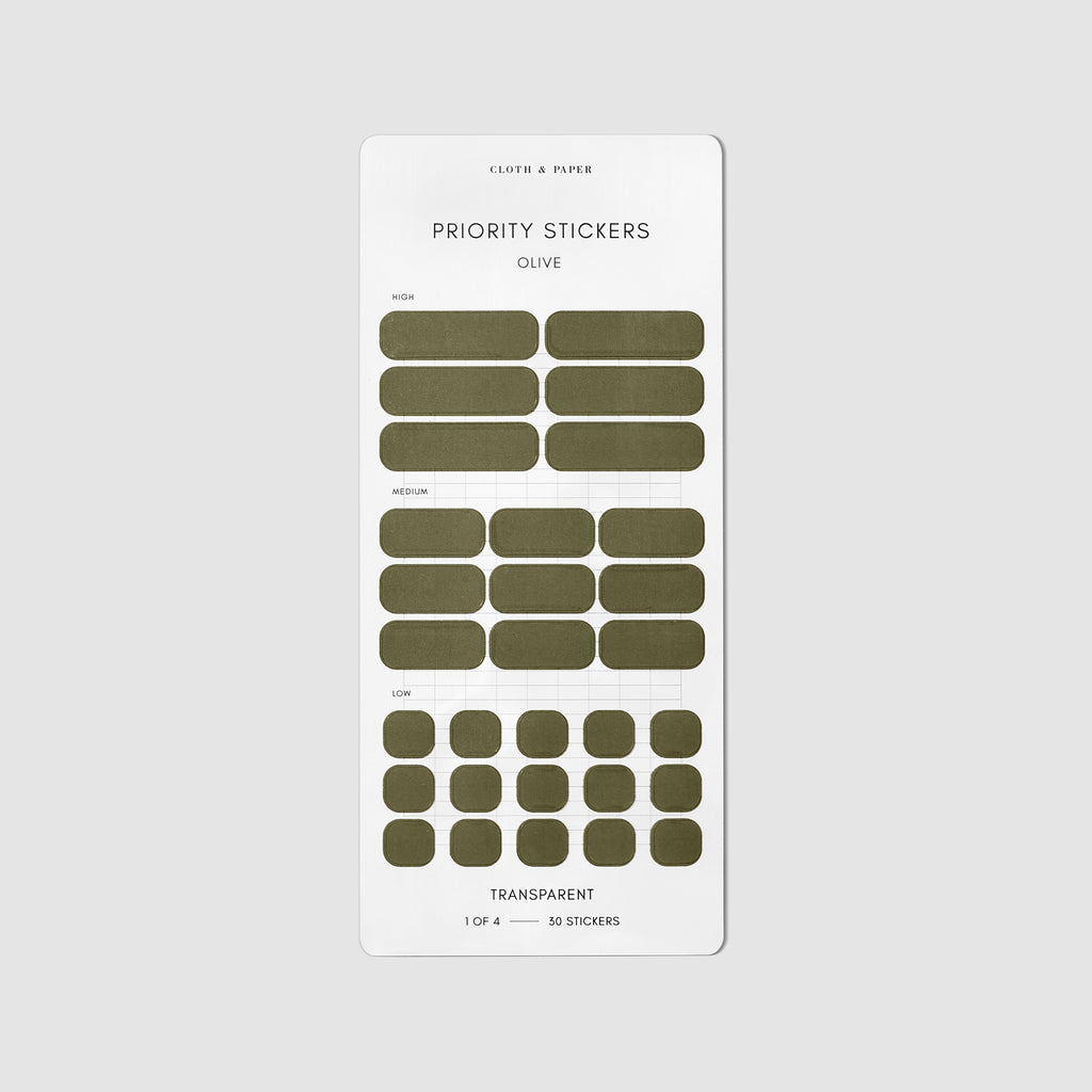 Olive sticker sheets displayed on a neutral background.