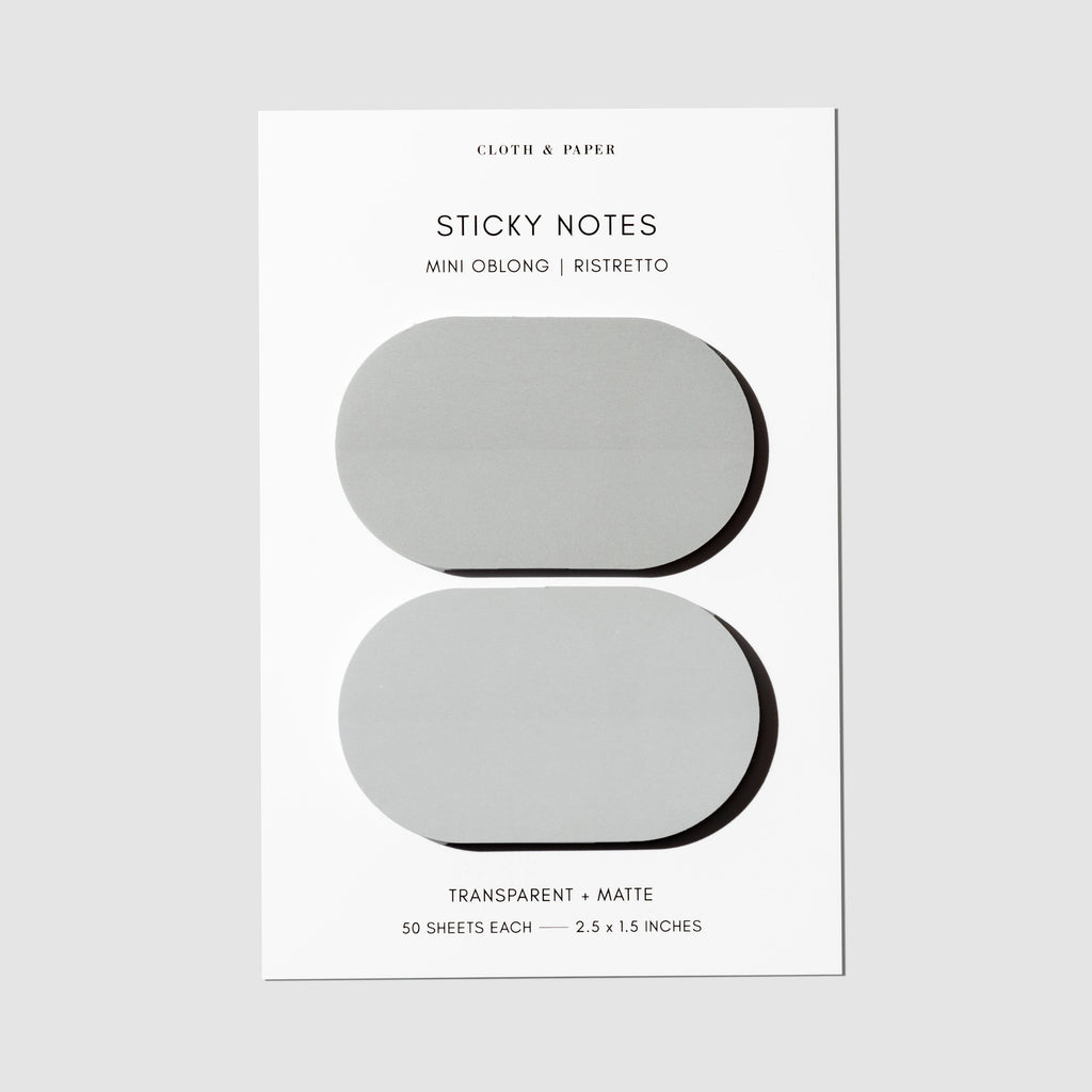 Mini Oblong Sticky Note Set, Ristretto, Cloth and Paper. Sticky notes displayed on their backing on a neutral background.