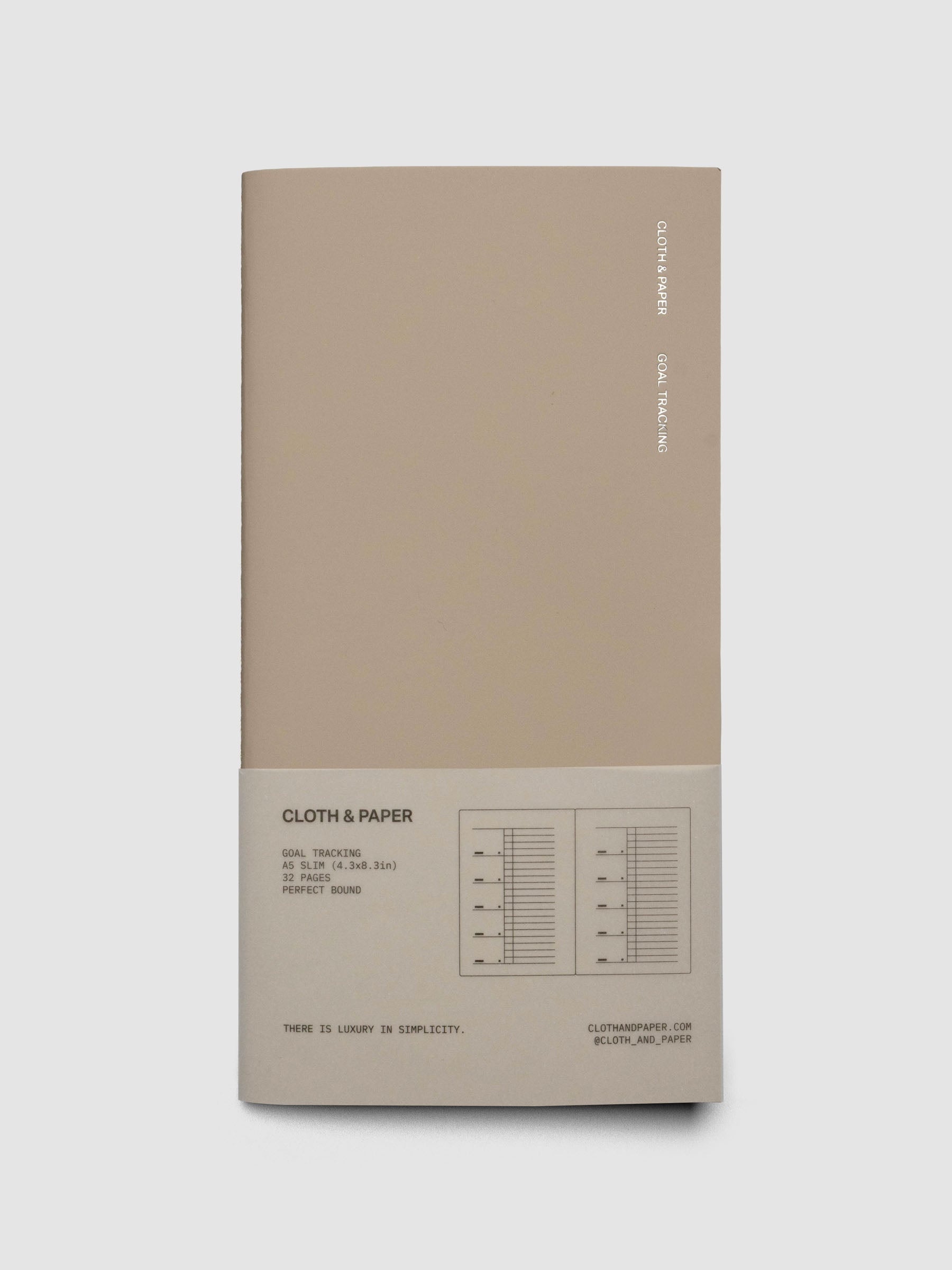 Travel Notebook in size A5 Slim in color Ibiza with Goal Tracking pages shown closed in packaging.