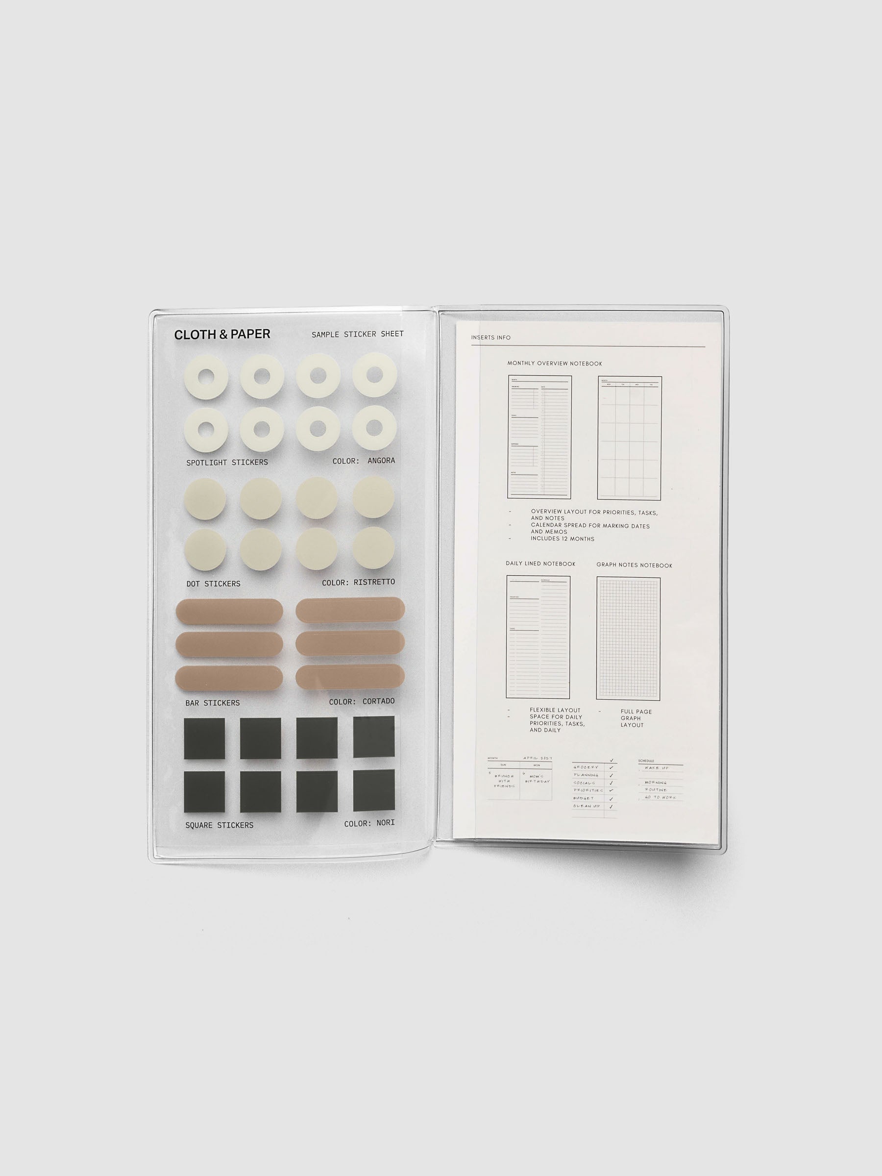 A pocket plus sized sticker sheet shown in a document pocket.