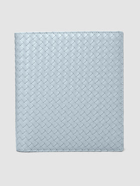 Blue genuine leather woven leather folio sized for HP Classic planners.