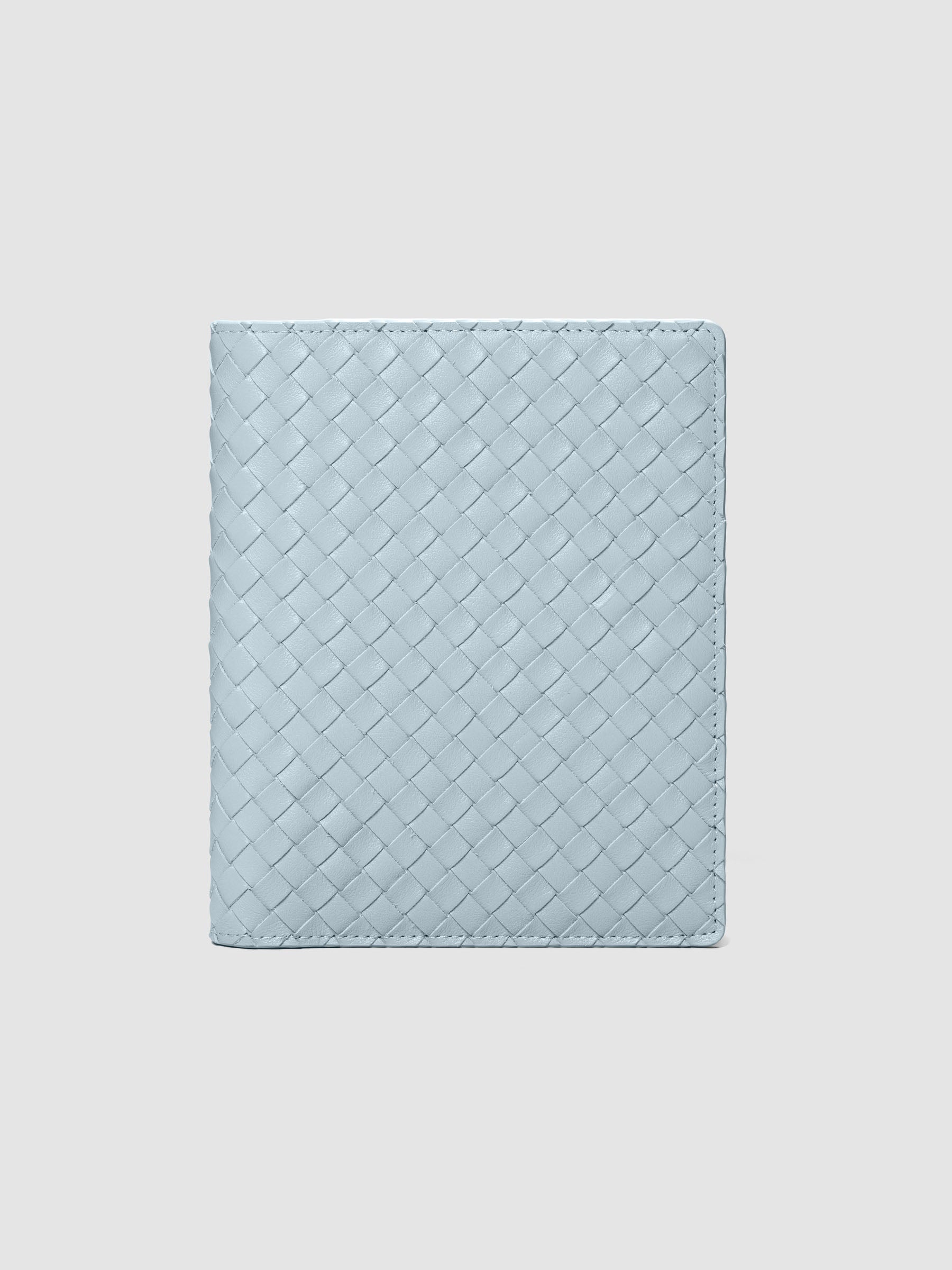 Blue genuine leather woven leather folio sized for HP Mini and Personal Wide planners.