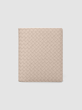 Beige genuine leather woven leather folio sized for HP Mini and Personal Wide planners.