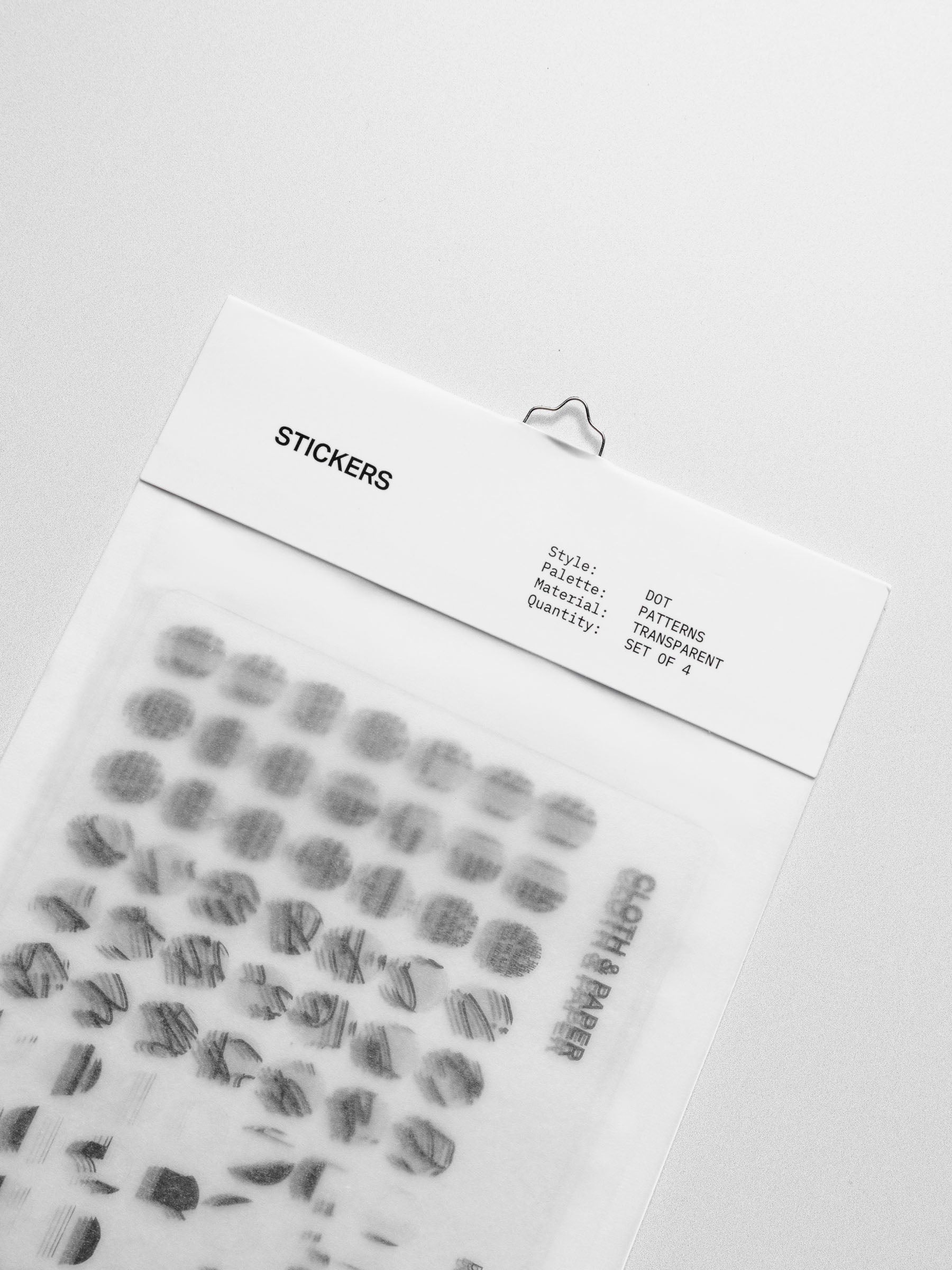 A close-up of dot stickers in its translucent packaging