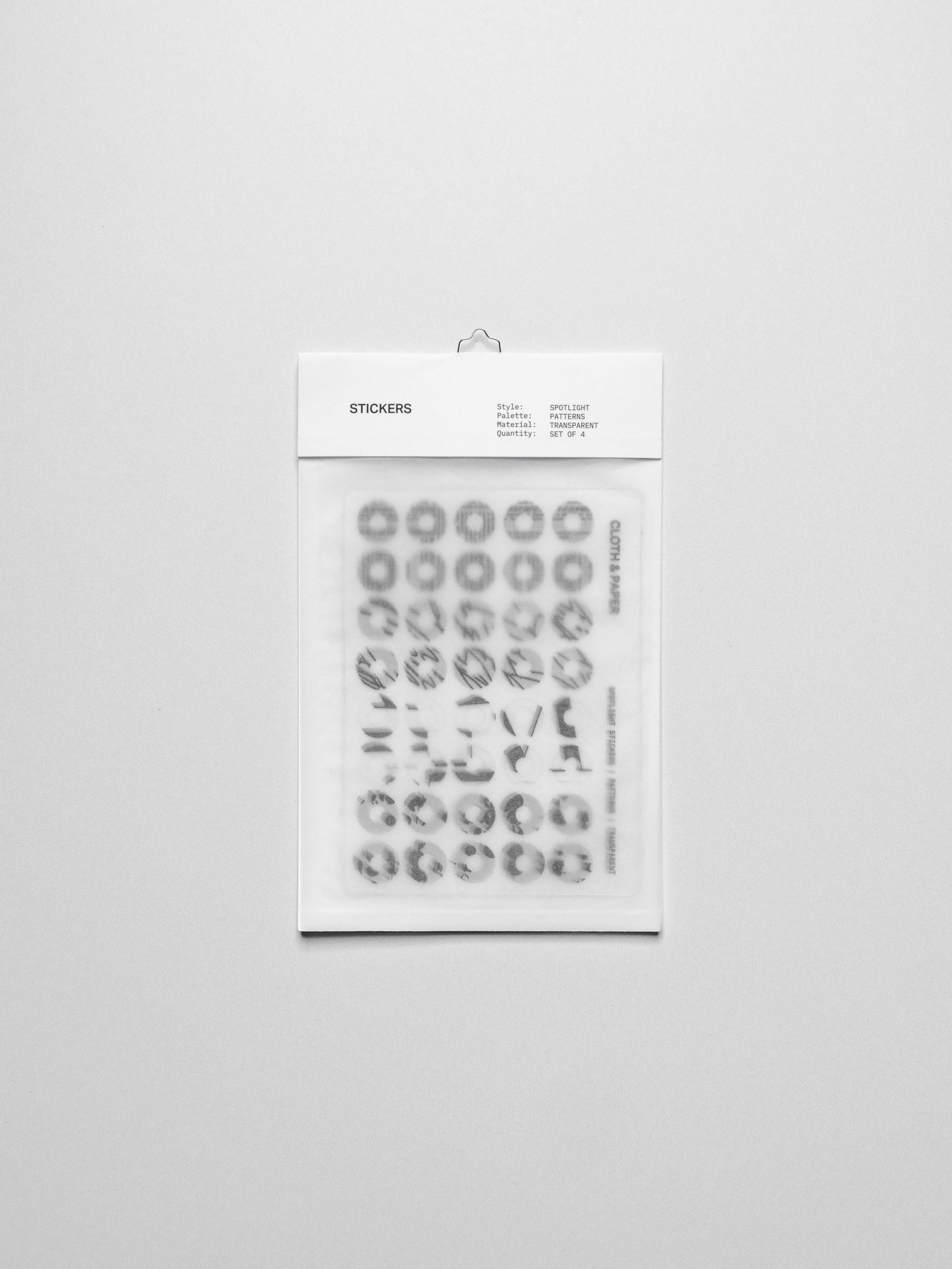 A set of spotlight stickers inside its translucent packaging