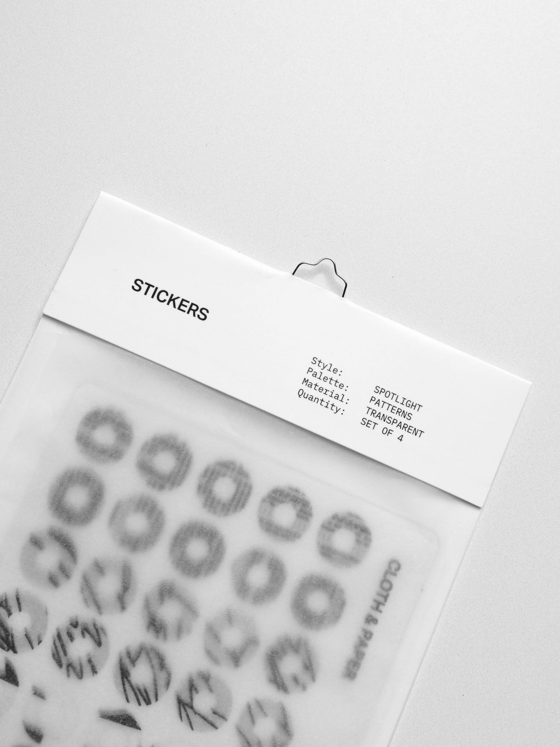 A close-up of the spotlight stickers inside its packaging