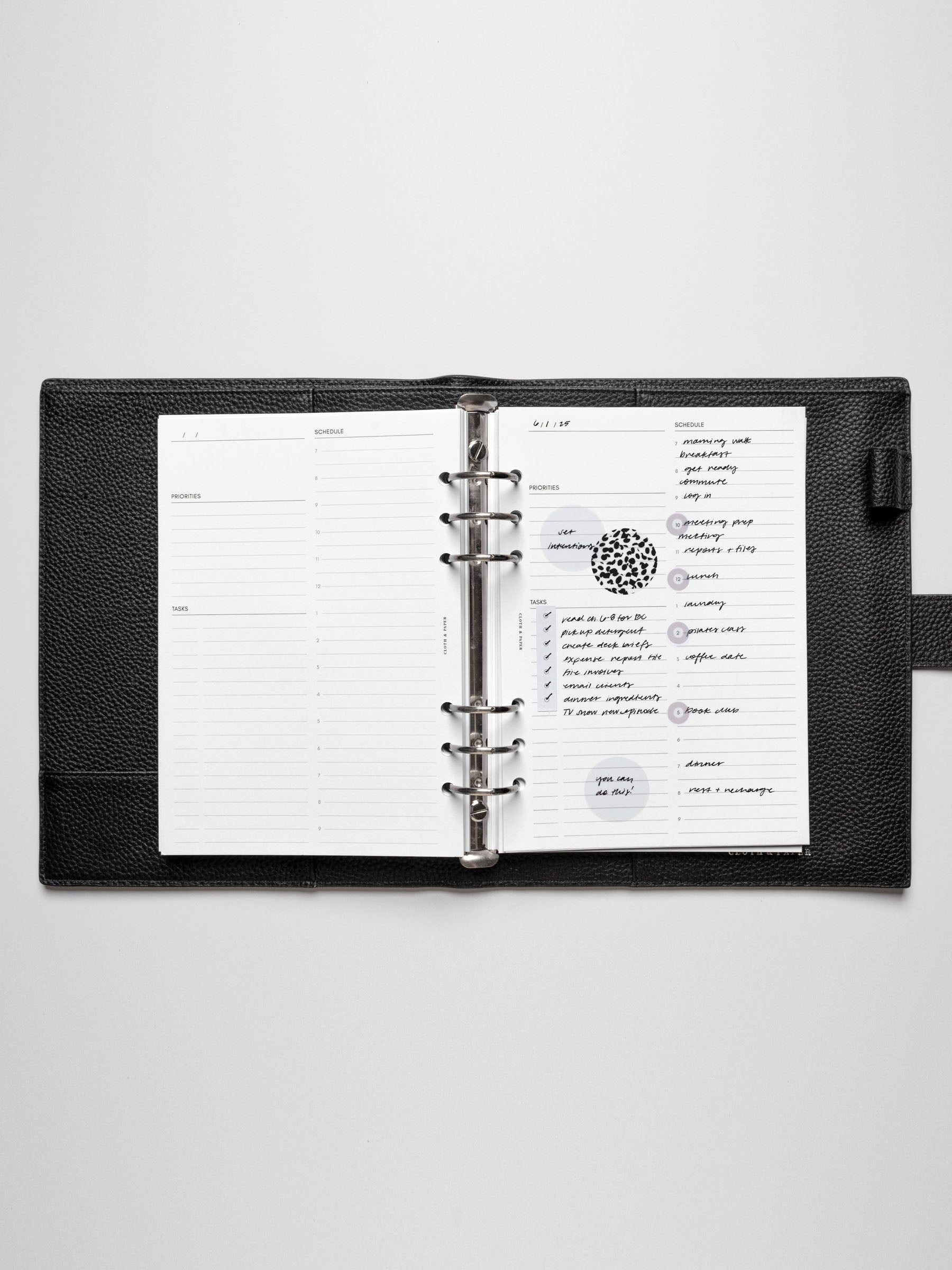 A5 insert in use inside a leather planner.