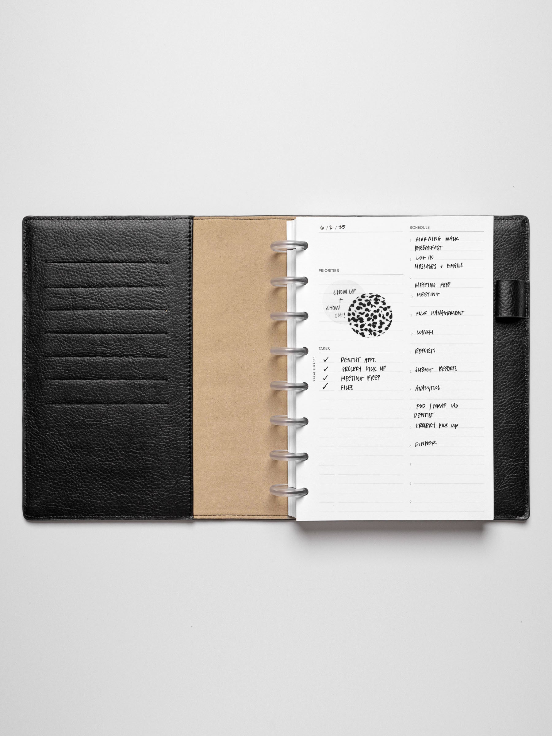 Half Letter insert in use inside a leather planner.