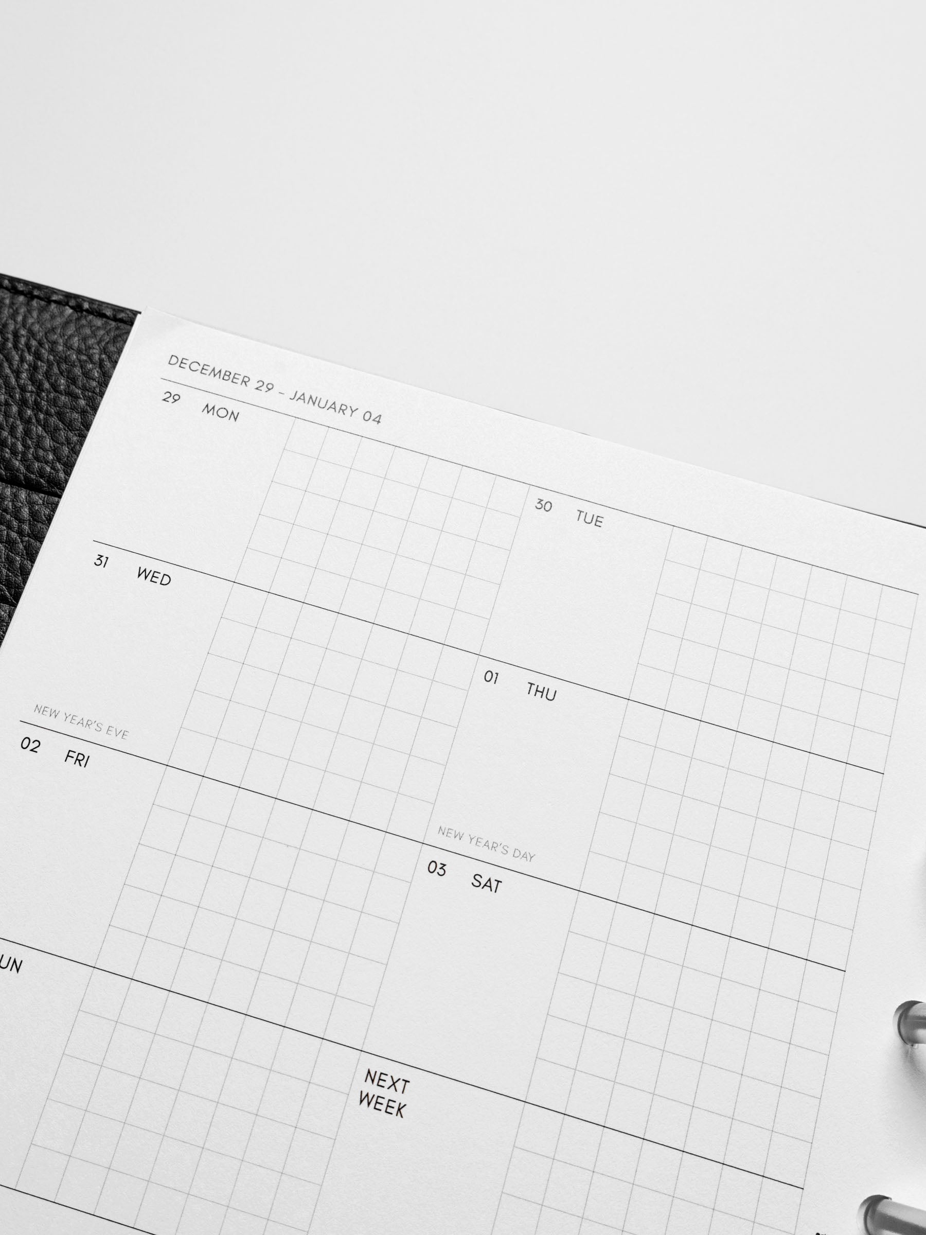 Image shows a close-up of the Monday Start 2026 Dated Weekly Admin Planner Insert.