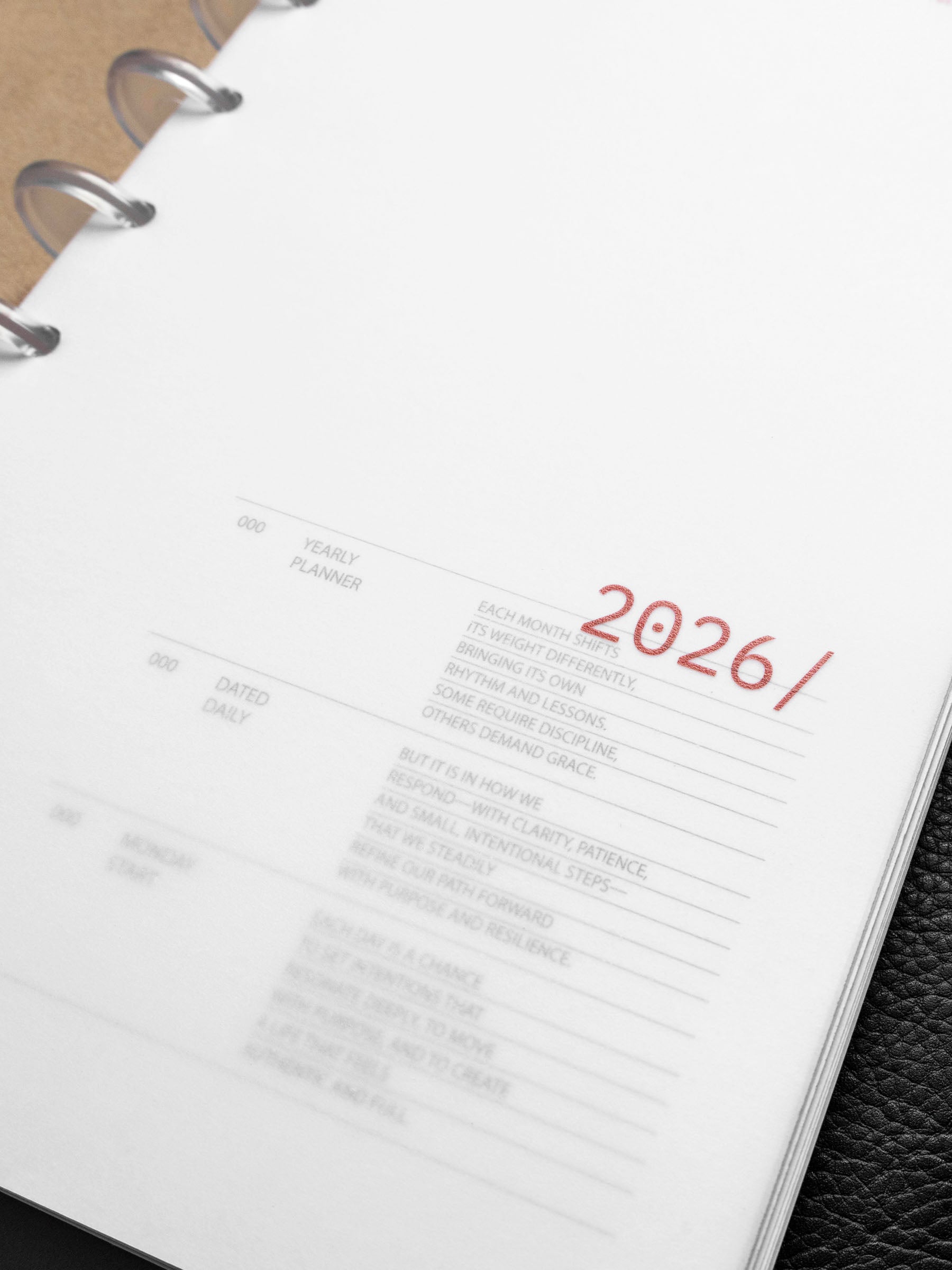 Image displays the front cover for the 2026 Front & Monthly Vellum Planner Dashboard Overlays in Rouge. The translucent dashboard is used in a Half Letter planner.