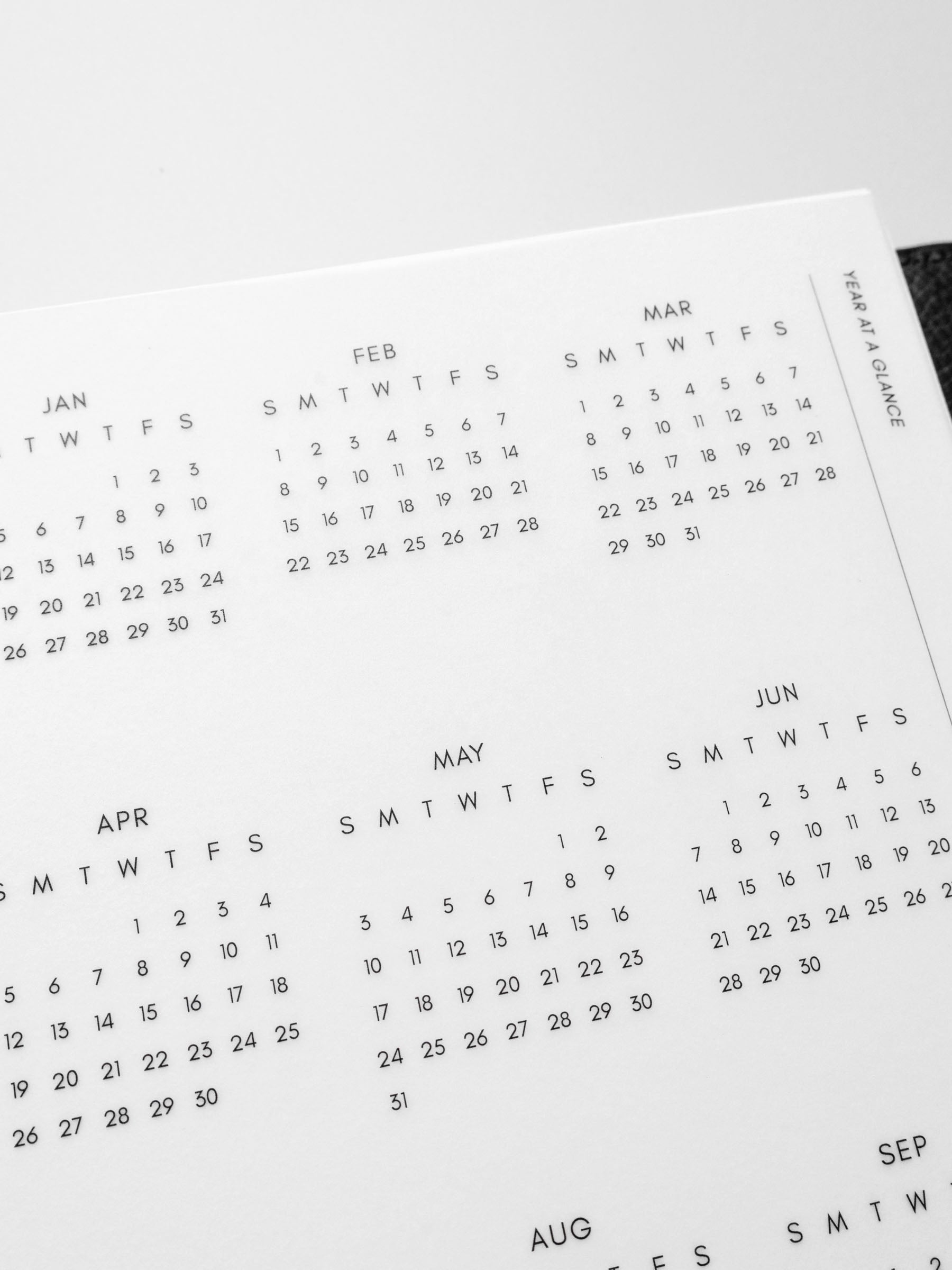 Close-up of the 2026 Year At A Glance Planner Dashboard.