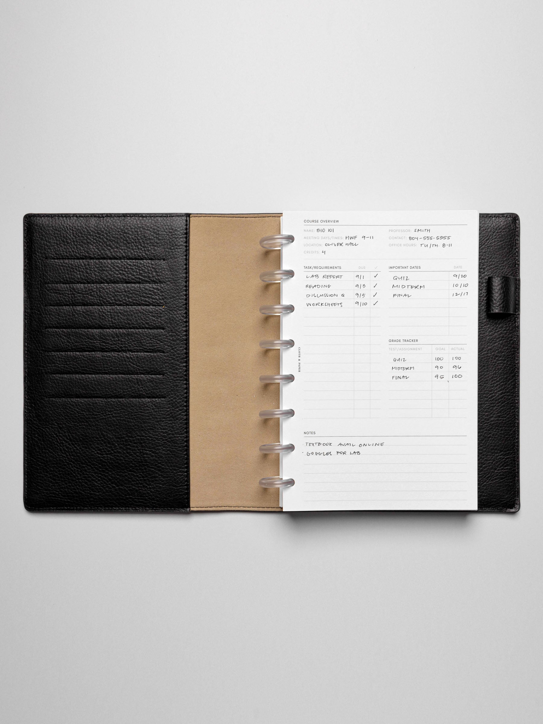 Insert in use inside a leather planner.