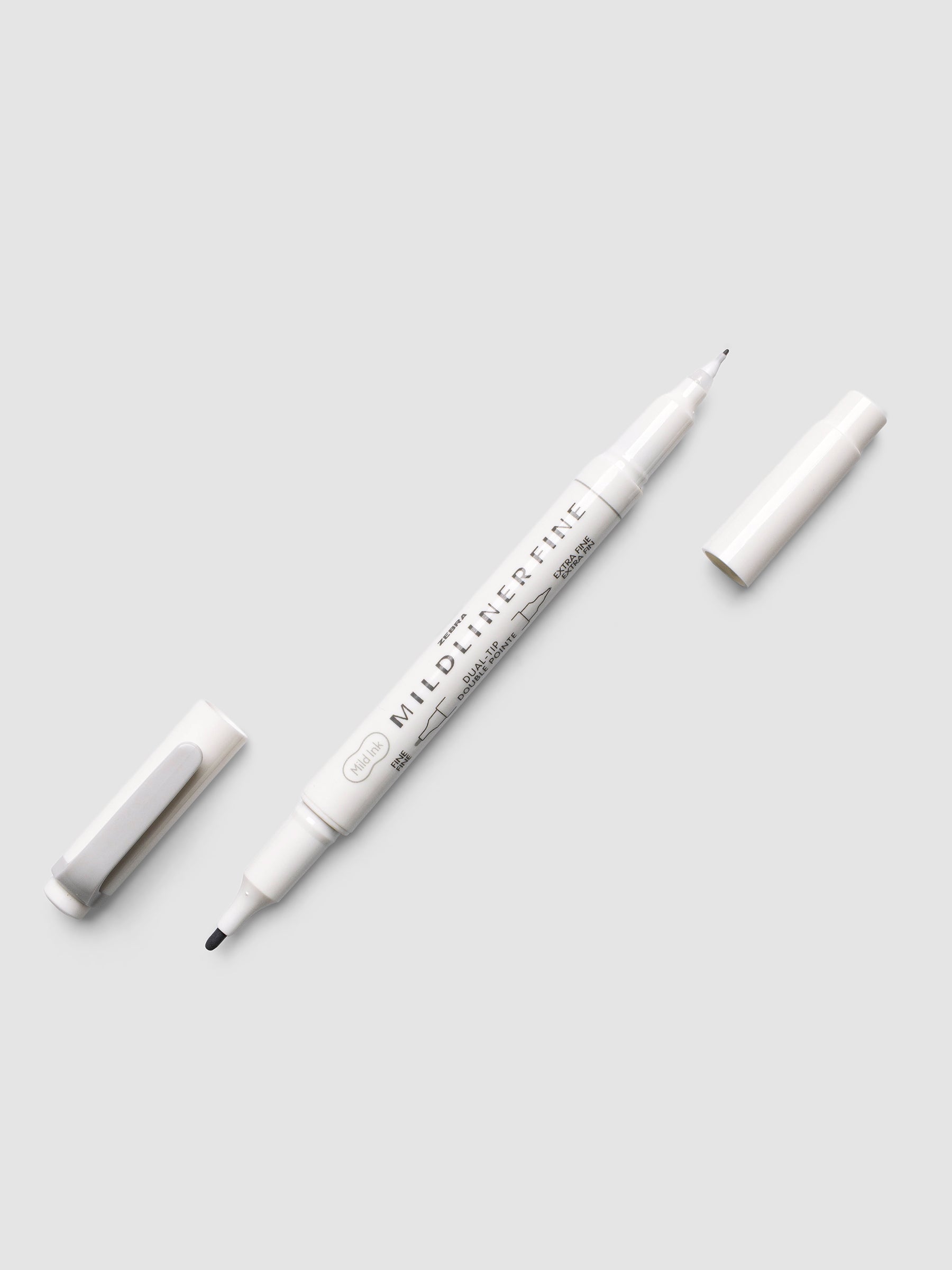 Zebra Mildliner Dual-Tip Fineliner in gray with both caps removed