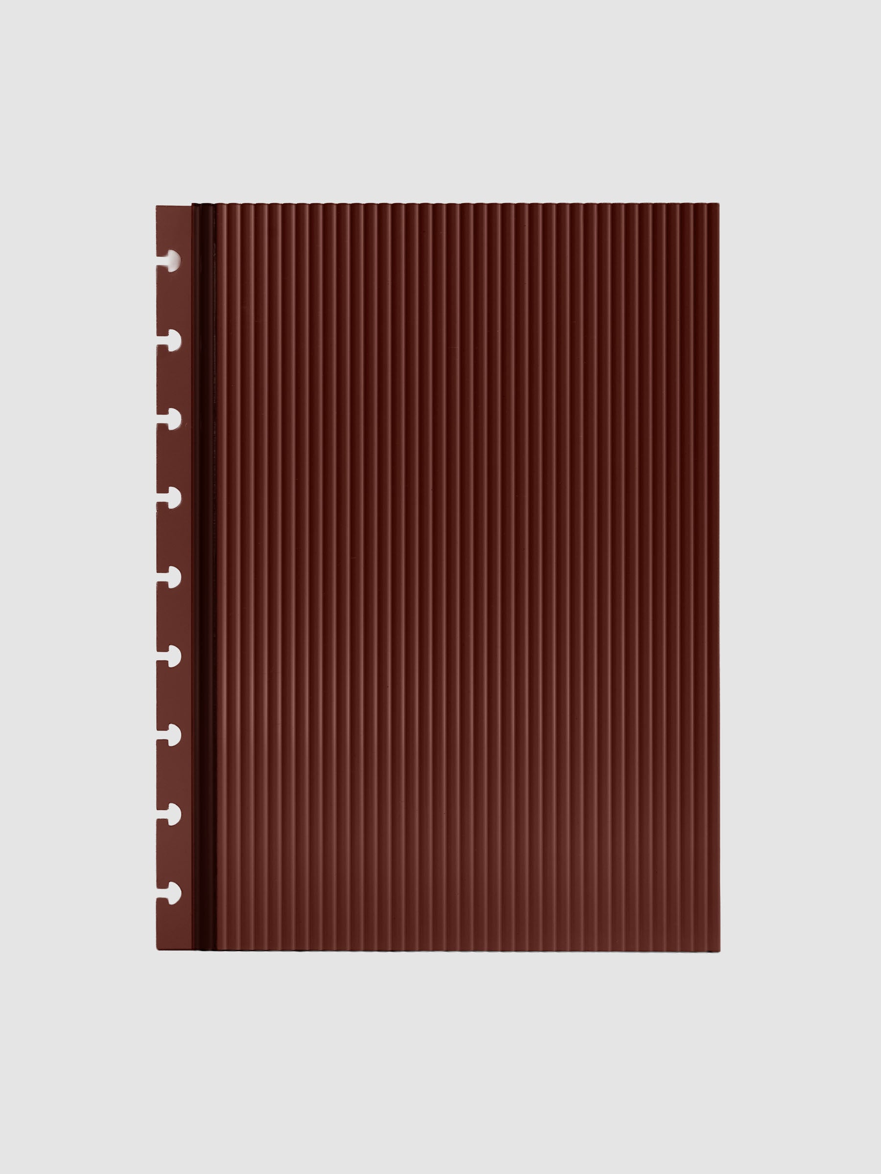 Bordeaux fluted planner dashboard in HP Classic size, nine disc punch, shown flat on a grey background.