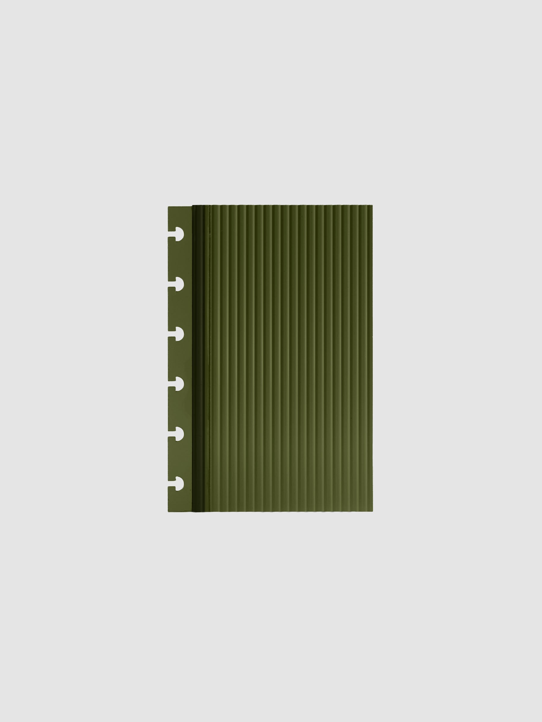 Olive fluted planner dashboard in CP Petite size, six disc punch, shown flat on a grey background.