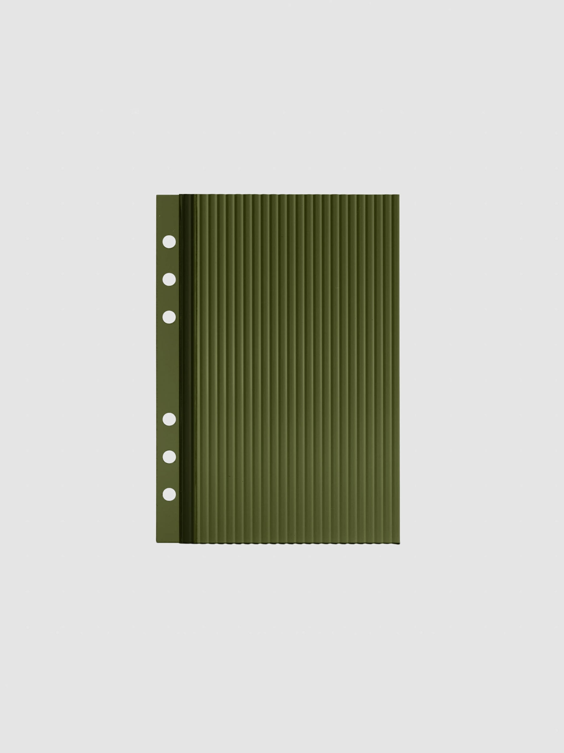 Olive fluted planner dashboard in Personal Wide size, six ring punch, shown flat on a grey background.
