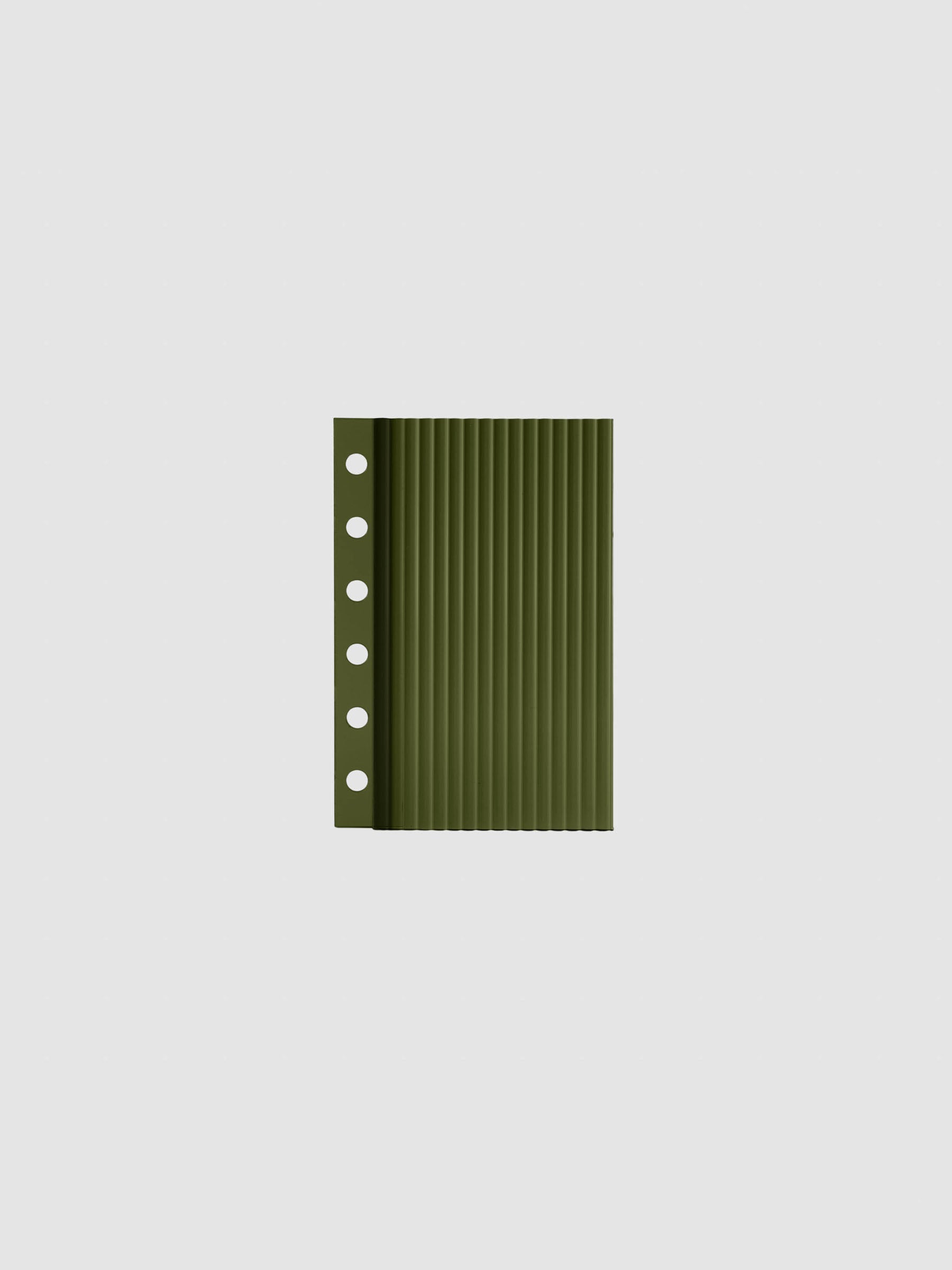 Olive fluted planner dashboard in Pocket size, six ring punch, shown flat on a grey background.