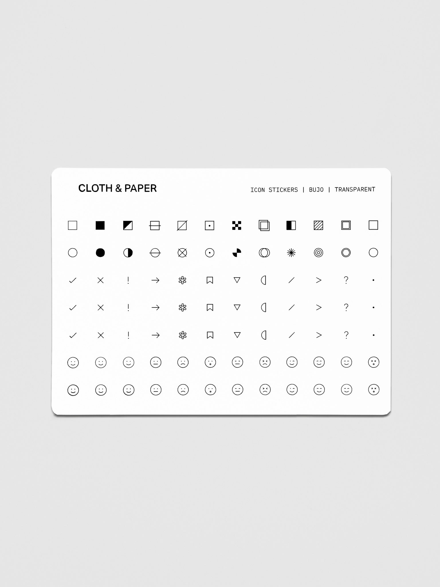A single sheet of Icon Stickers Bujo.