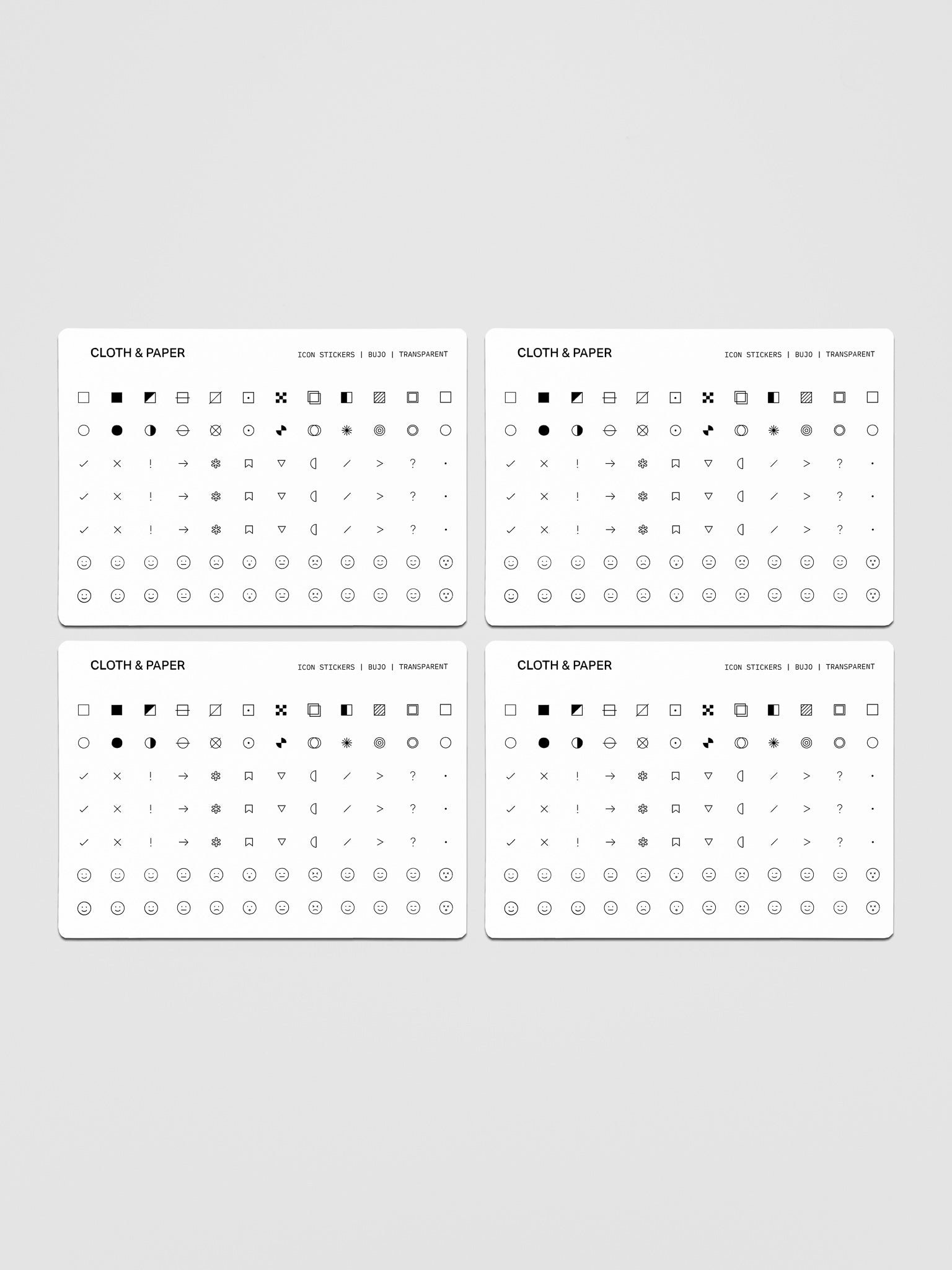 Four sheets of Icon Stickers Bujo.