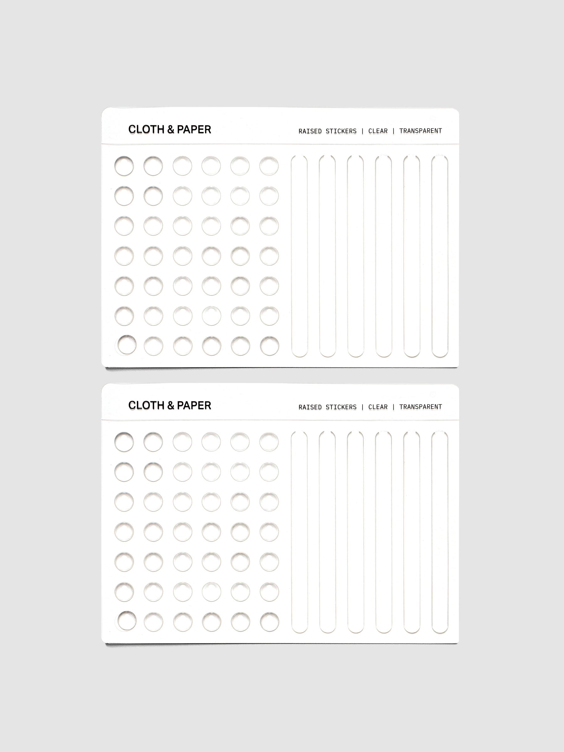 Raised Sticker Set Clear showing dot and bar raised sticker sheets.