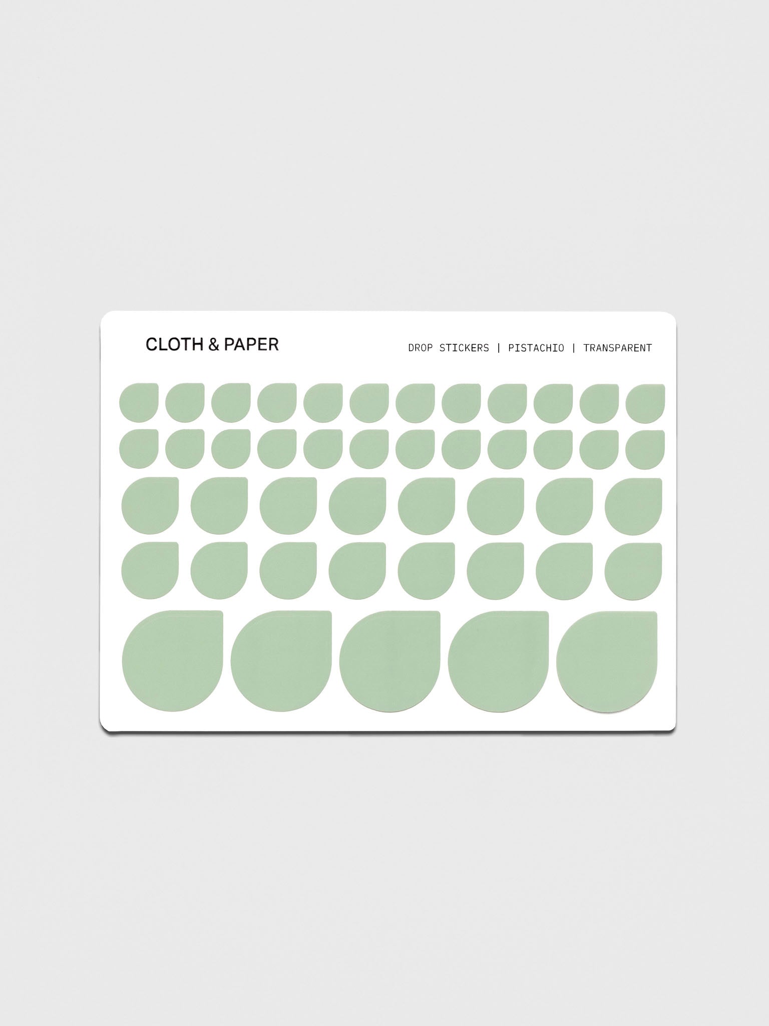 One sheet of Transparent Drop Stickers | Pistachio (Green)