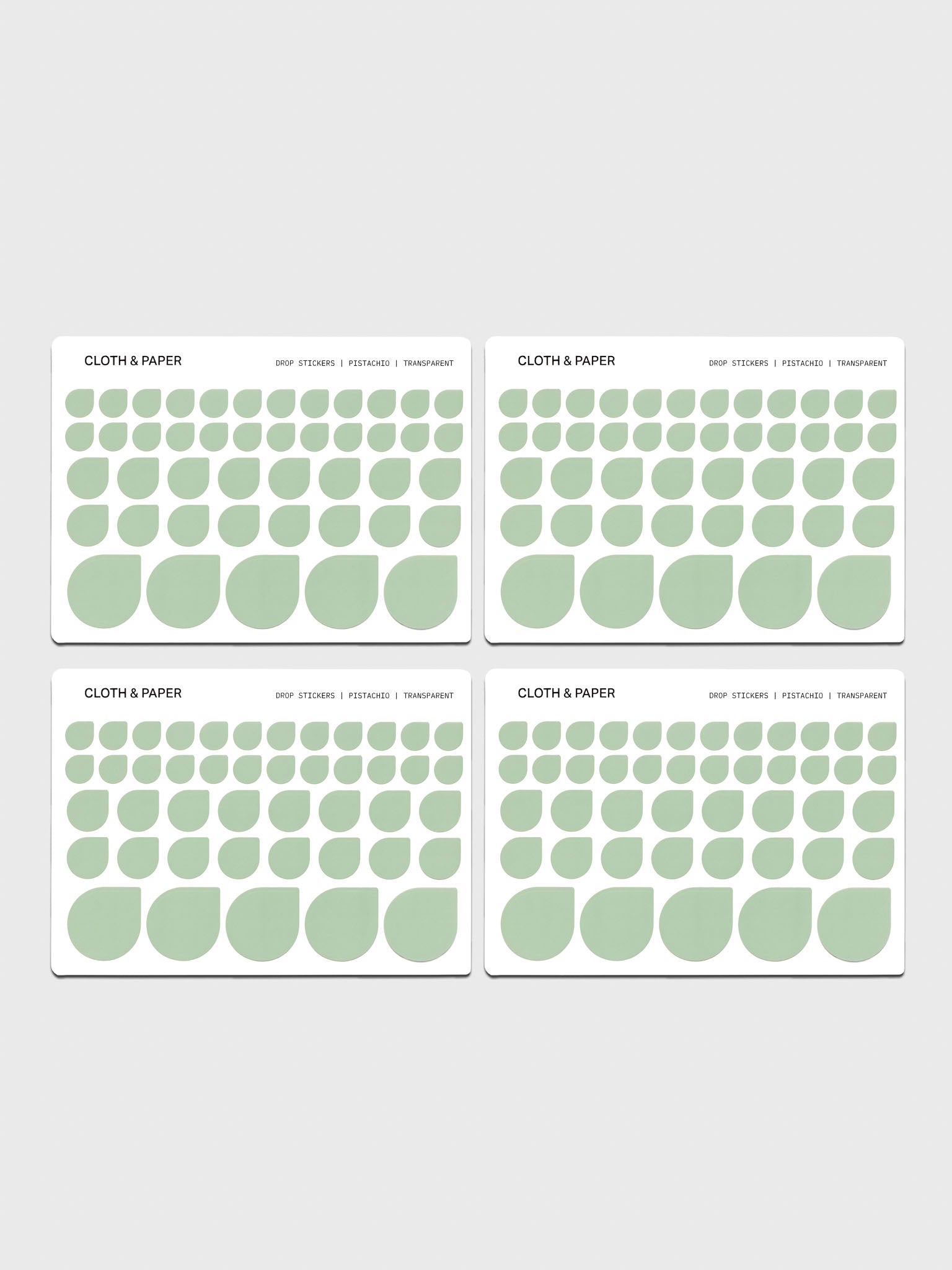 Four sheets of Transparent Drop Stickers | Pistachio (Green)