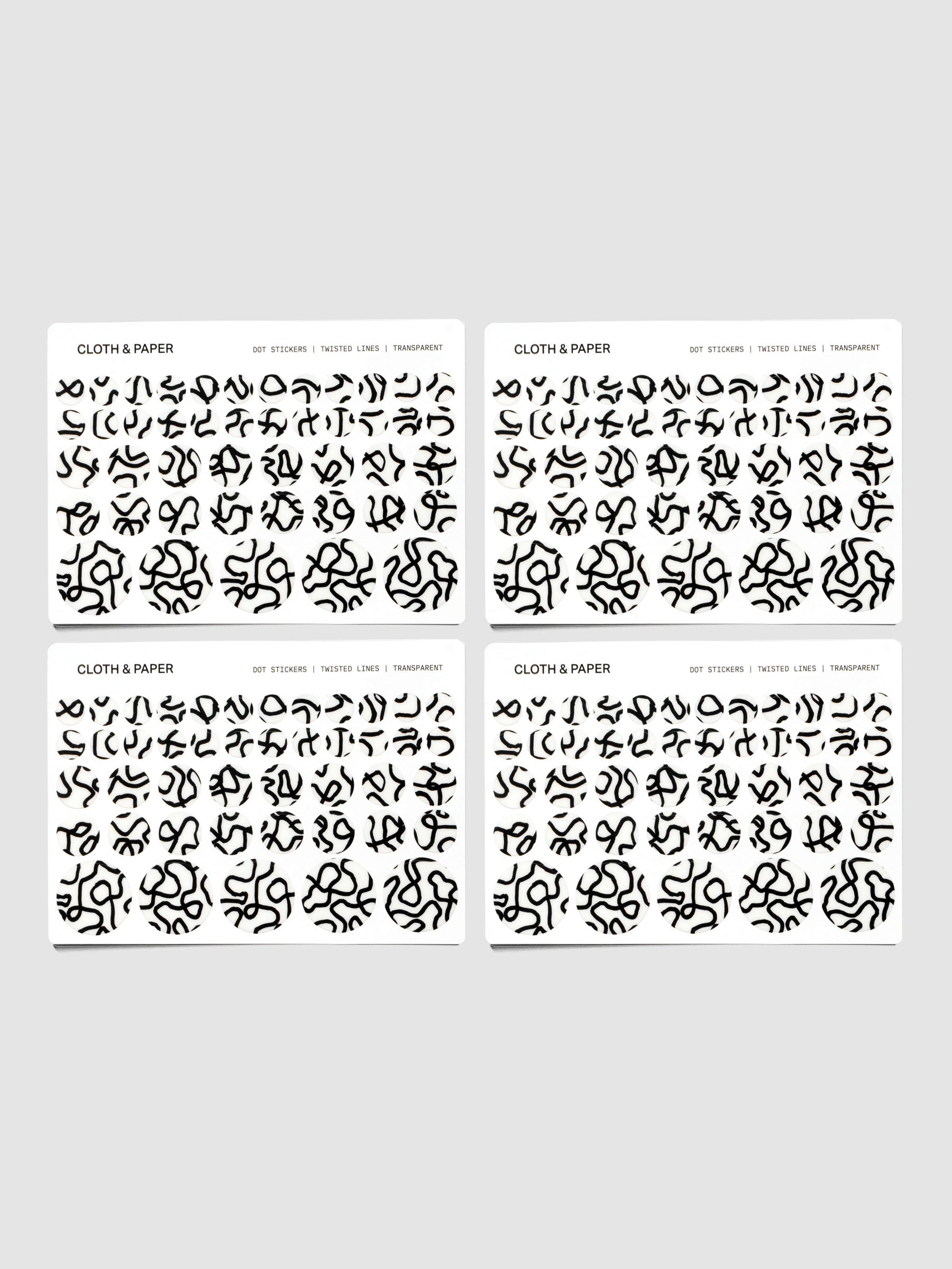 Four sticker sheets of Dot Stickers | Twisted Lines.
