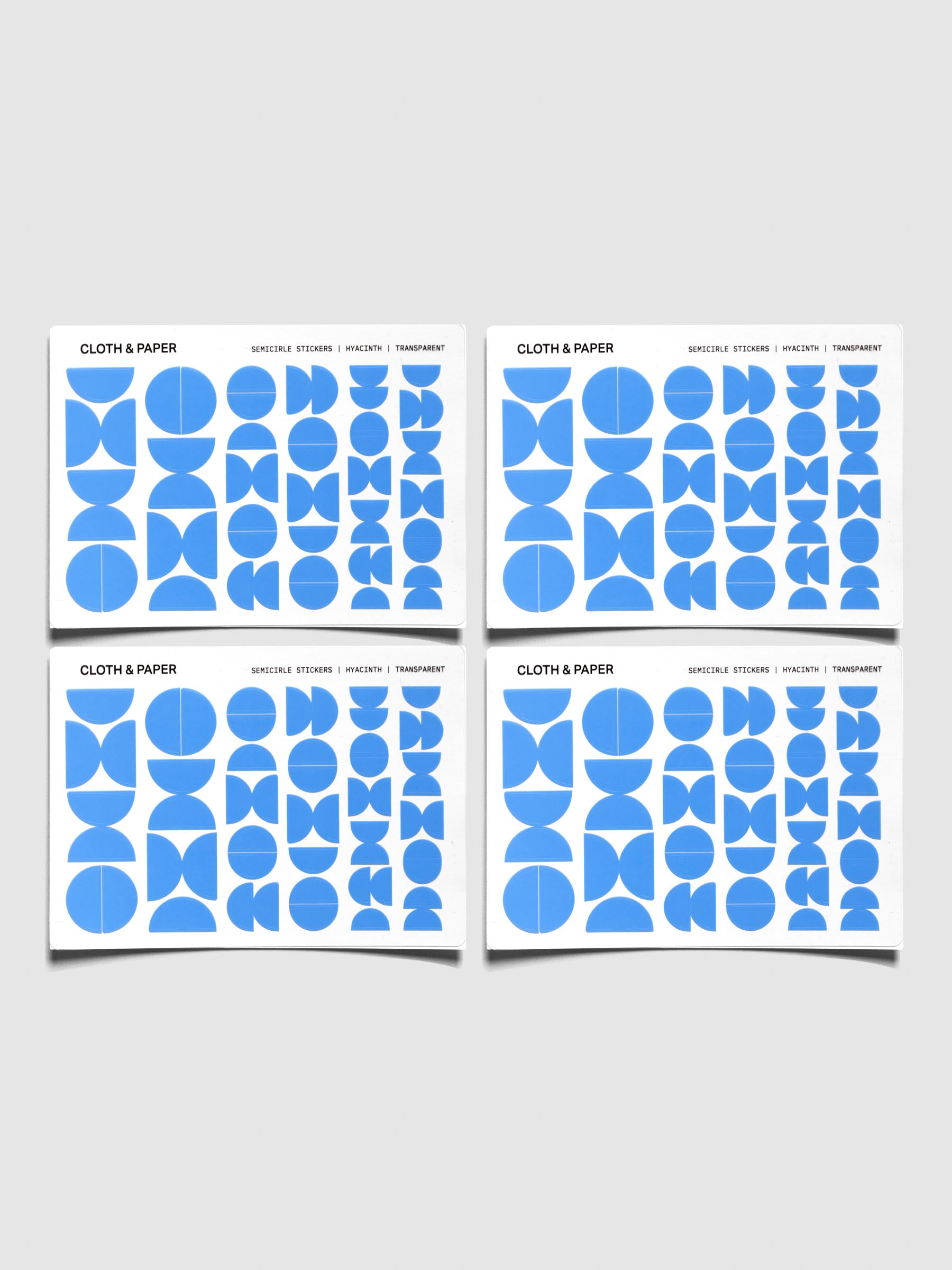 Four sheets of Semicircle Sticker Set in Hyacinth blue.