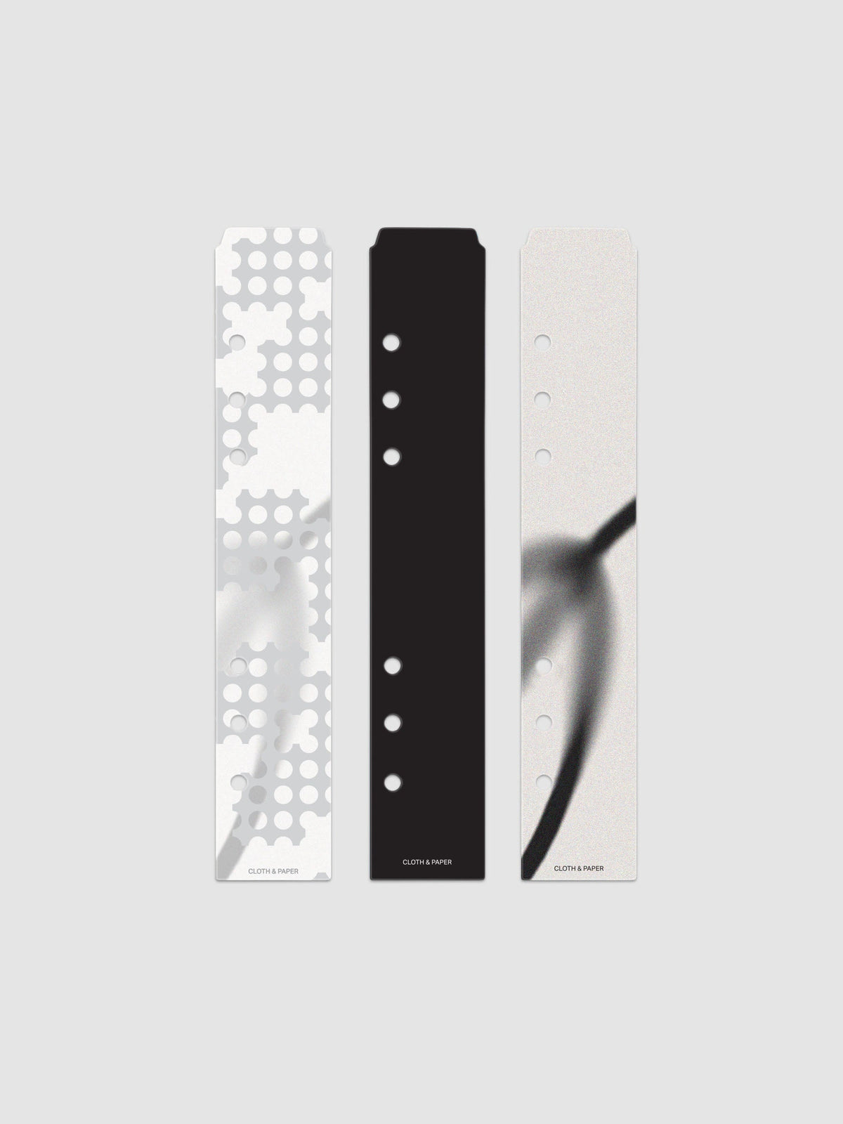 Narrow Page Marker Set in Punched Holes, Blurred Line and Avant Garde, A5 6-Ring Punch, three top tab page markers