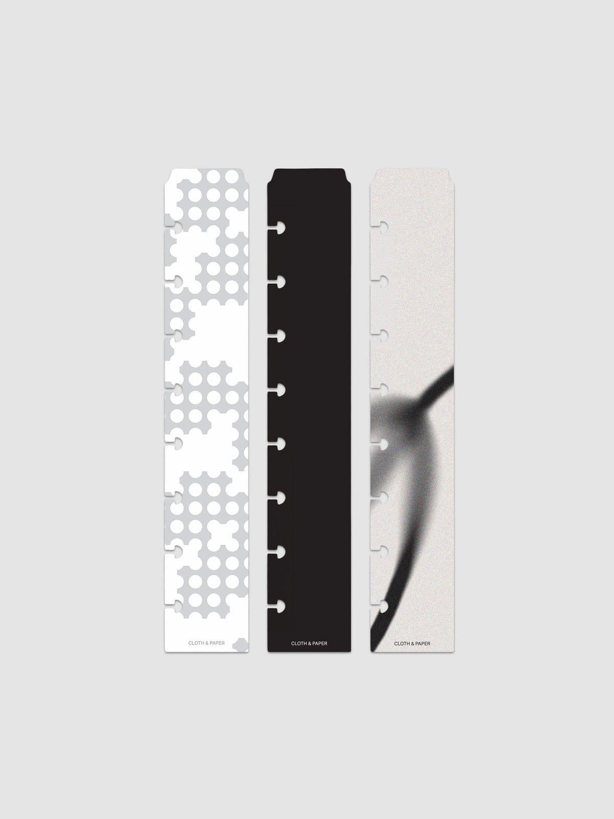 Narrow Page Marker Set in Punched Holes, Blurred Line and Avant Garde, Half Letter 8-Disc Punch, three top tab page markers