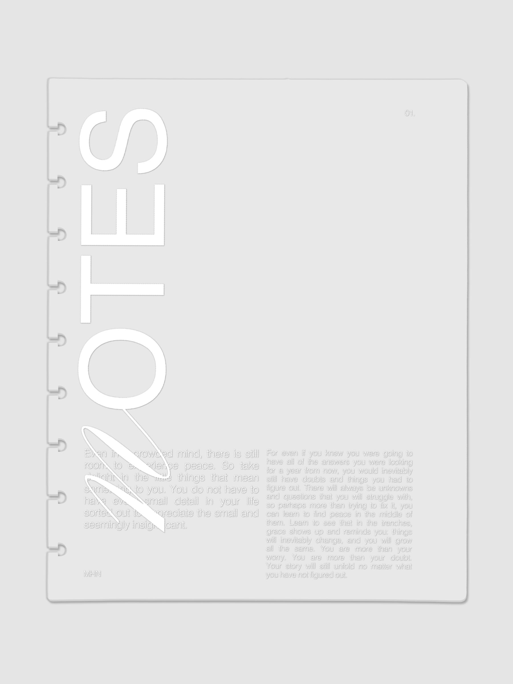 Clear plastic planner cover with white printed text shown pre-punched for HP Classic discbound planners.