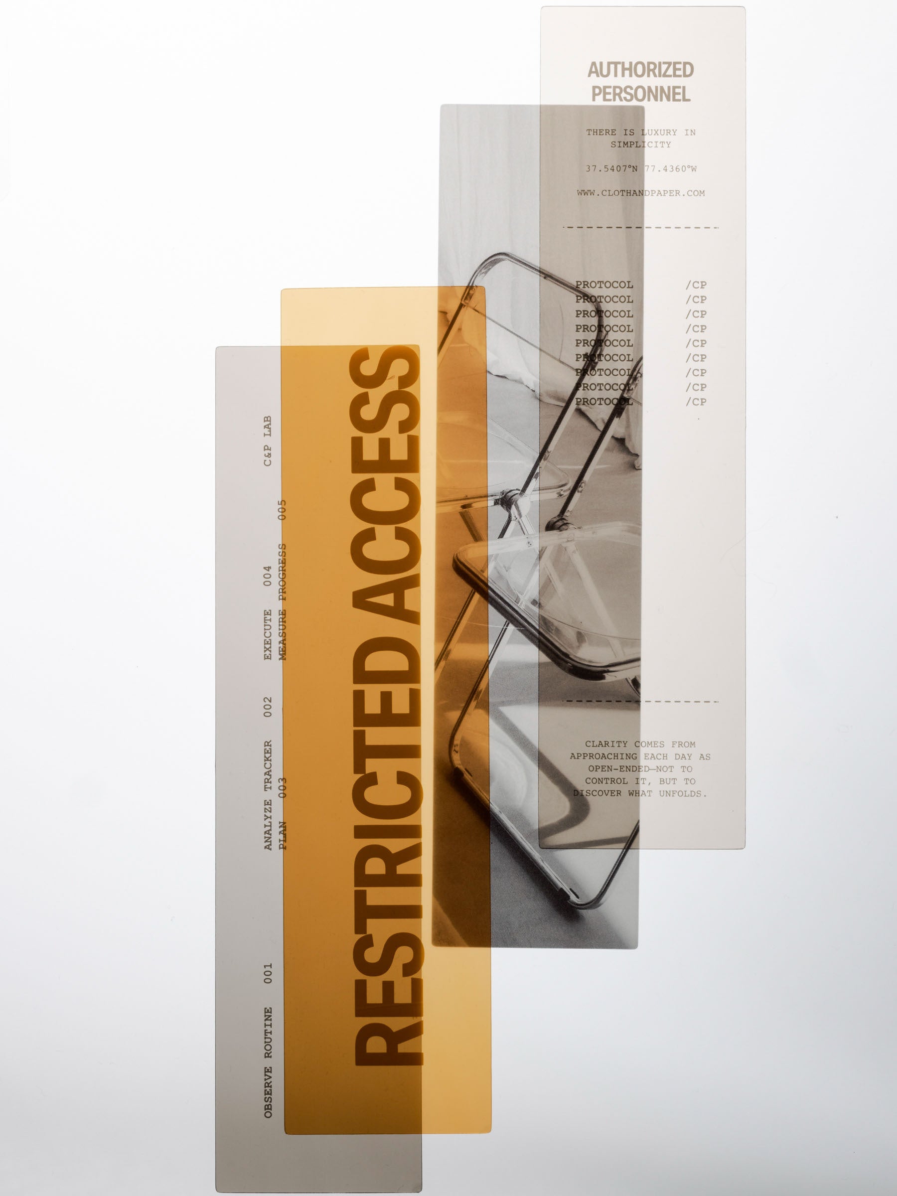 A set of four transparent thin bookmarks shown on a light table with bookmarks overlapping.