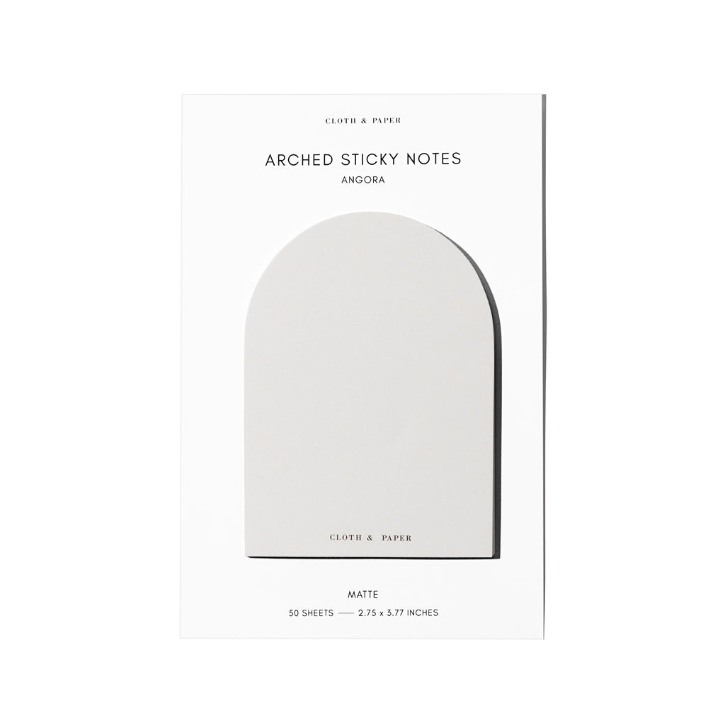 Arched Sticky Notes, Cloth and Paper. Angora sticky note displayed on its backing on a white background.