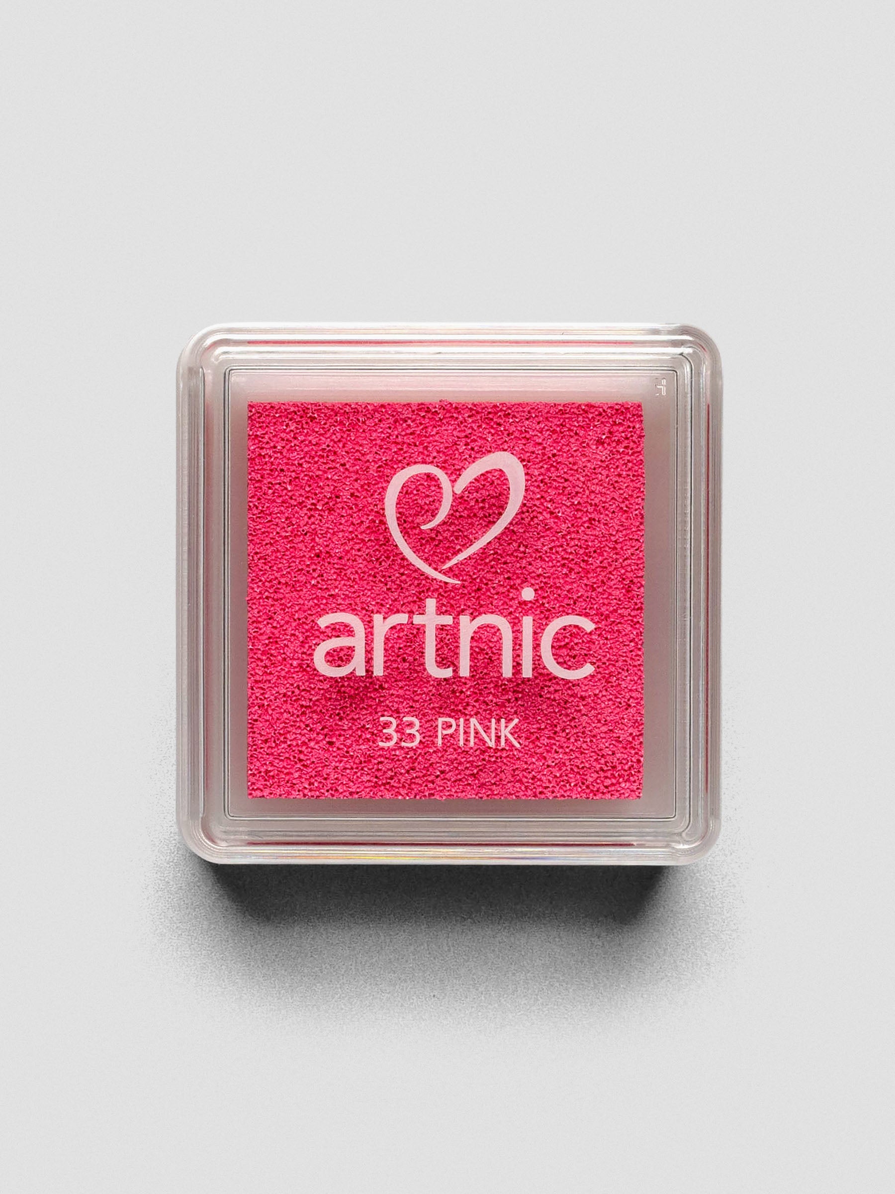 Square burgundy Artnic ink pad with clear lid labeled “33 Pink,” viewed from above.