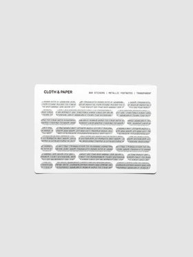One sheet of Bar Stickers | Footnotes on a neutral background.