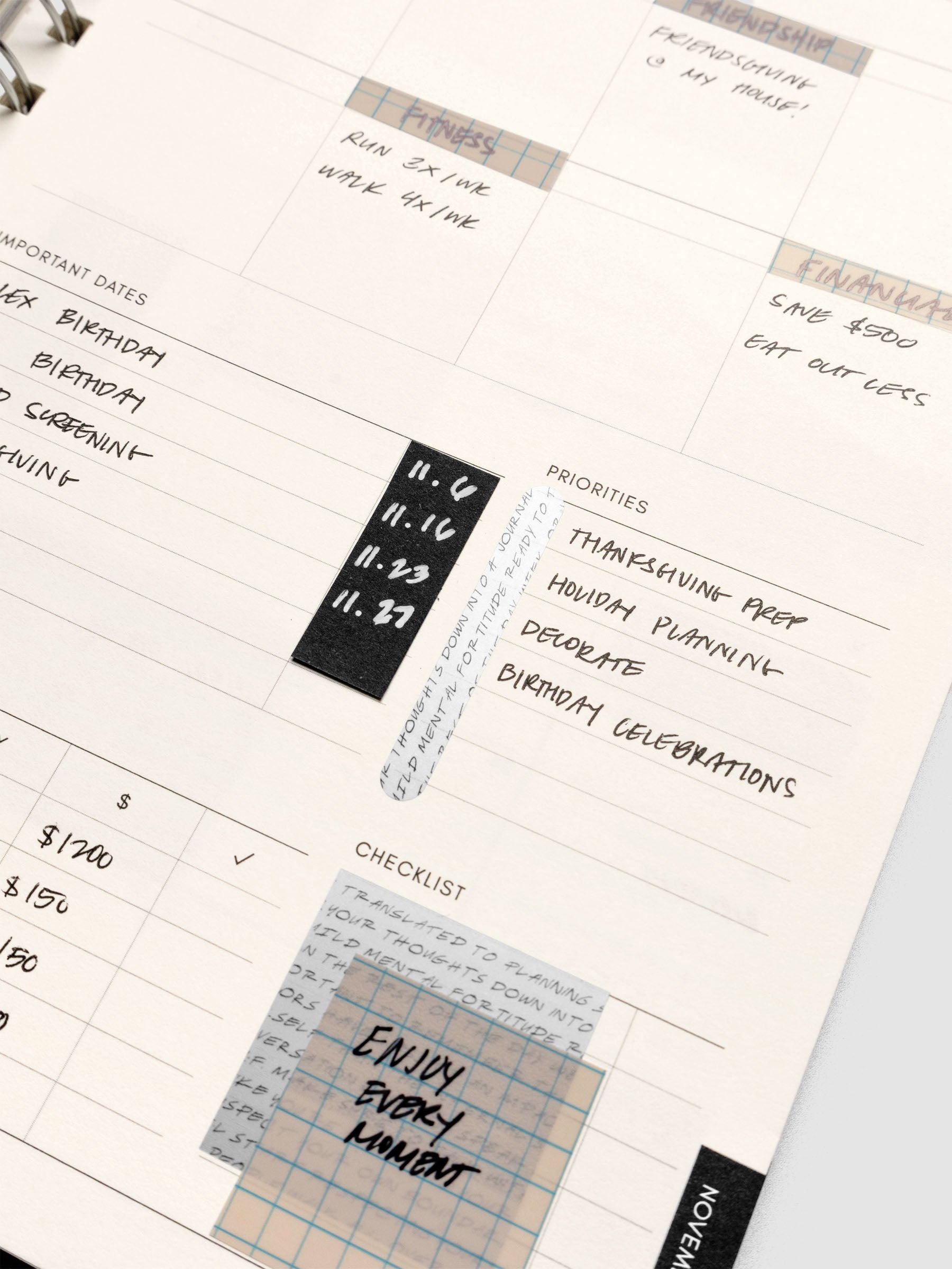 Bar Stickers | Footnotes shown in use in a A5 Spiral bound planner.