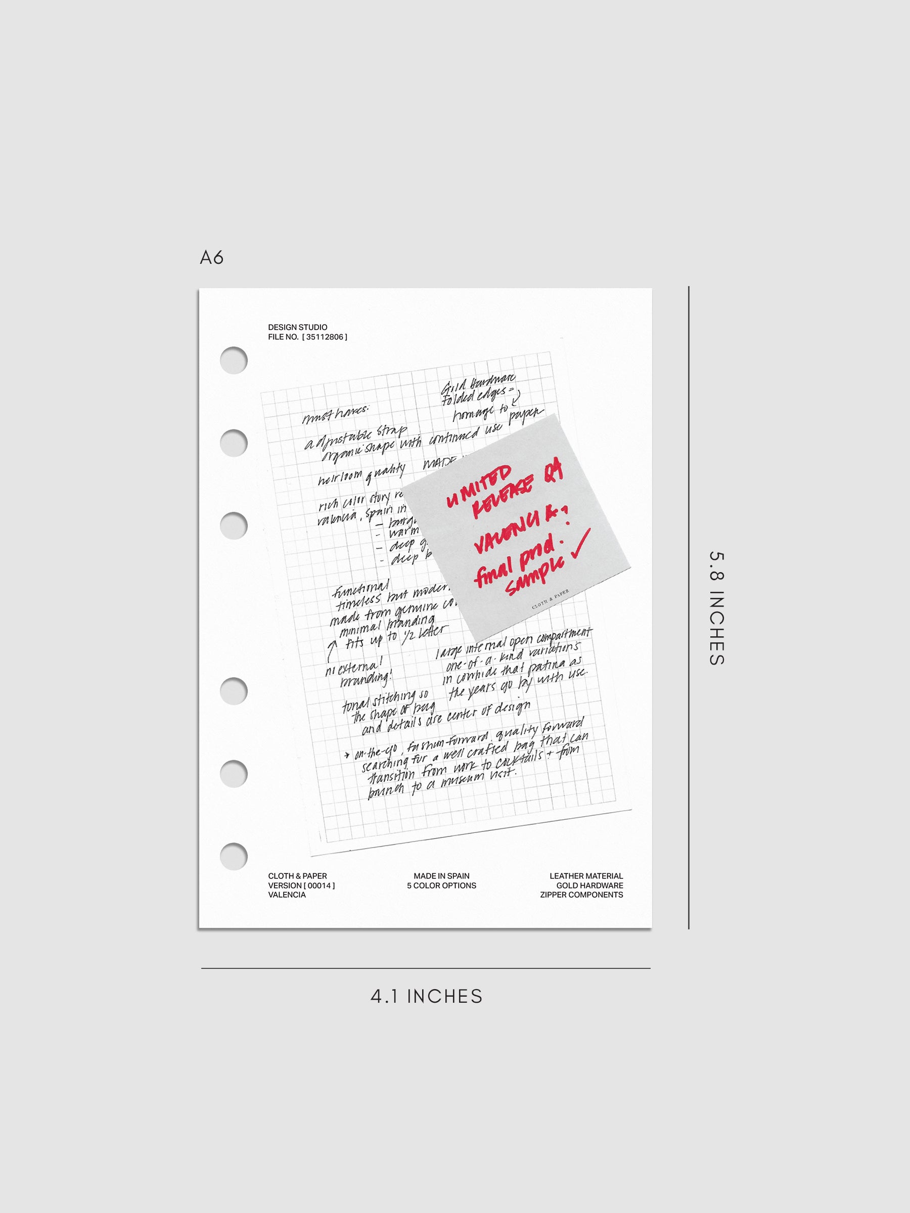 A6 Behind the Scenes Dashboard Duo insert measuring 4.1 by 5.8 inches. Features grid-style layout with handwritten details and sticky note overlay, with six-ring punches.